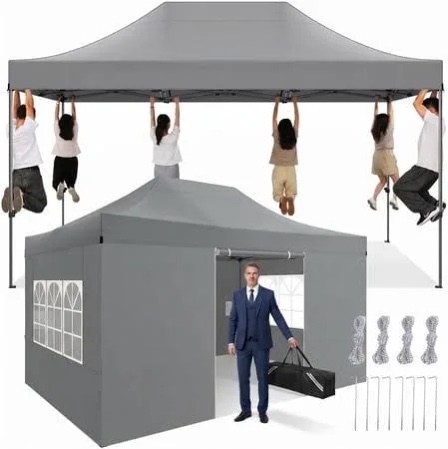 cobizi 10x15 pop up canopy with 4 sidewalls, heavy duty waterproof commercial canopy tent for outdoor parties & garden events, carry bag included, gray