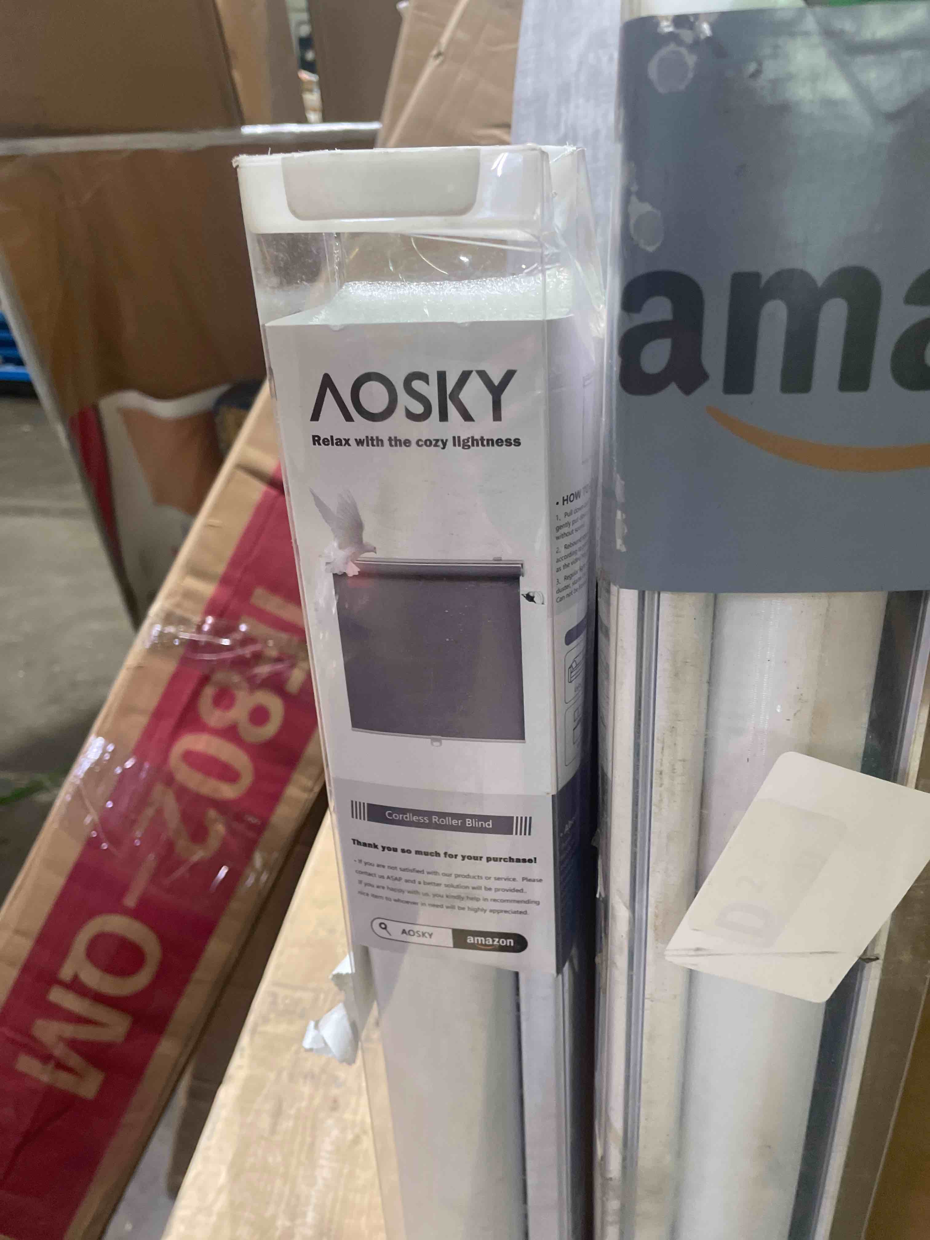 Condition photo showing New/Like New for aosky cordless roller shades blackout blinds for windows room darkening rolled up shades with spring system, uv protection window shades door blinds for home and office (32.5" w x 72" h, white)