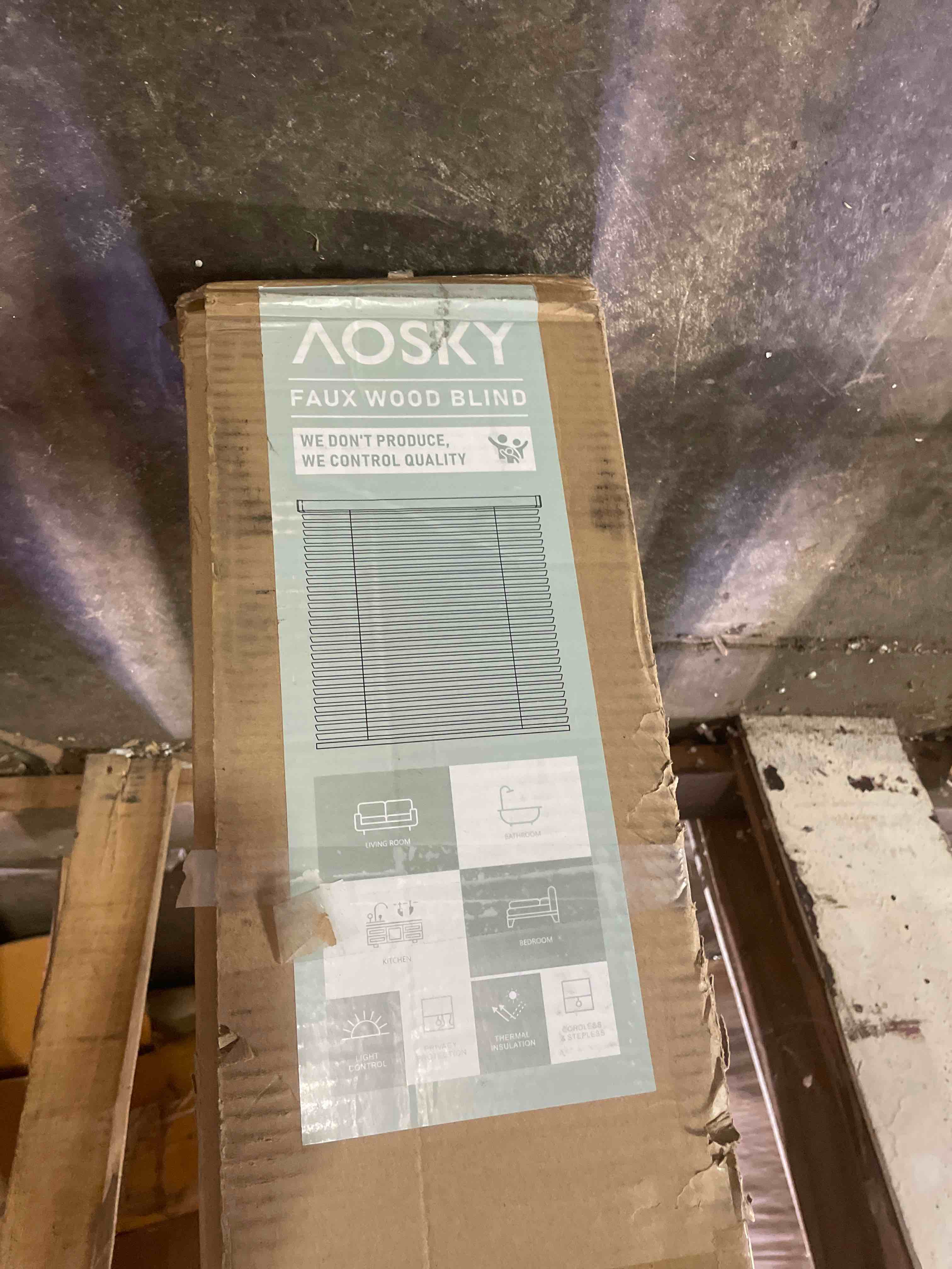 Condition photo showing New/Like New for 2 inch decorative cordless faux wood blind - aosky shutters for windows inside, pet safe window shades for living room, white, 70" w x 72" h