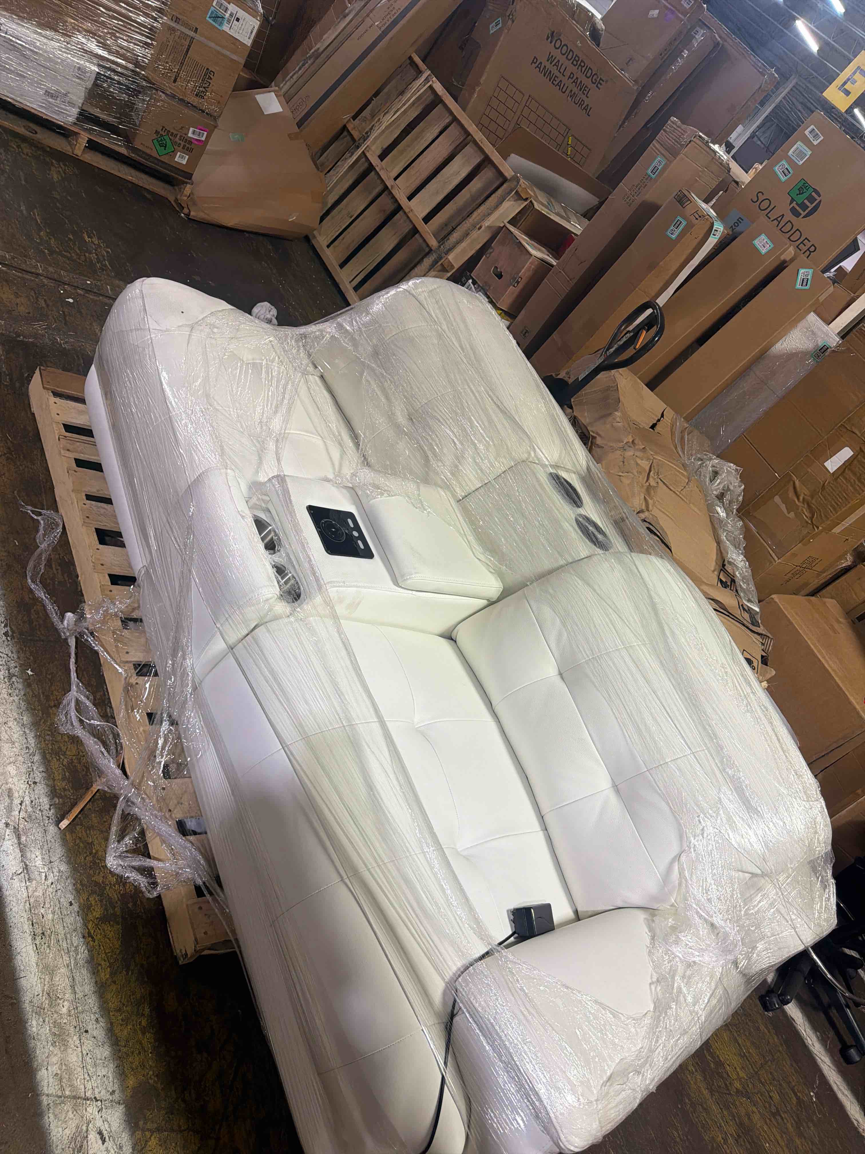Condition photo showing As Is for loveseat recliner sofa with flip backrest design, 3 seat rv recliner sofa with usb ports & pockets, wall hugger reclining loveseat with cup holders & drawer, rv couch for home theater seating