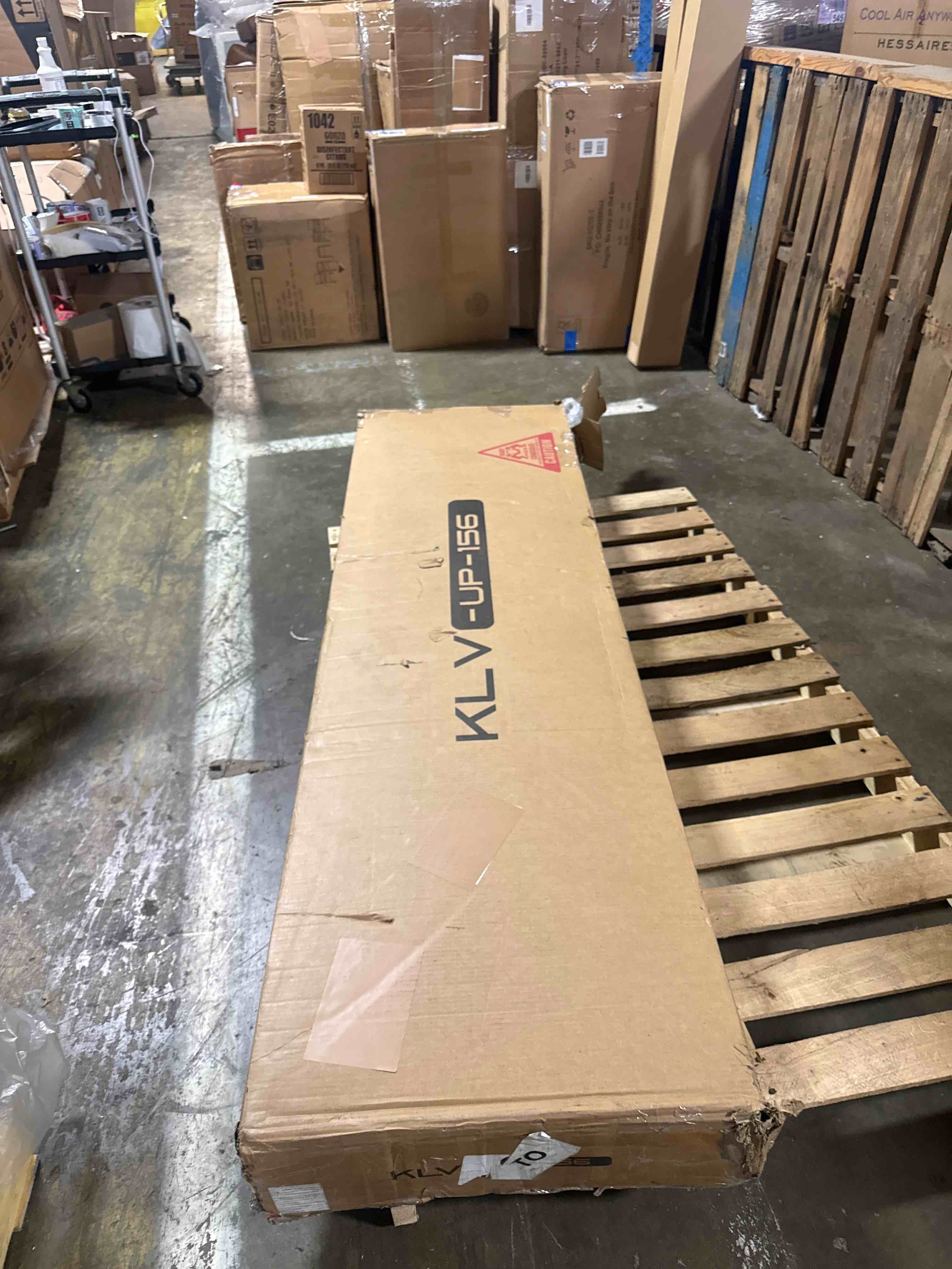 Condition photo showing New/Like New for keyluv upholstered queen floating bed frame with led lights and charging station, pu leather platform bed with button tufted storage headboard, type-c & usb charging ports, no box spring needed, white