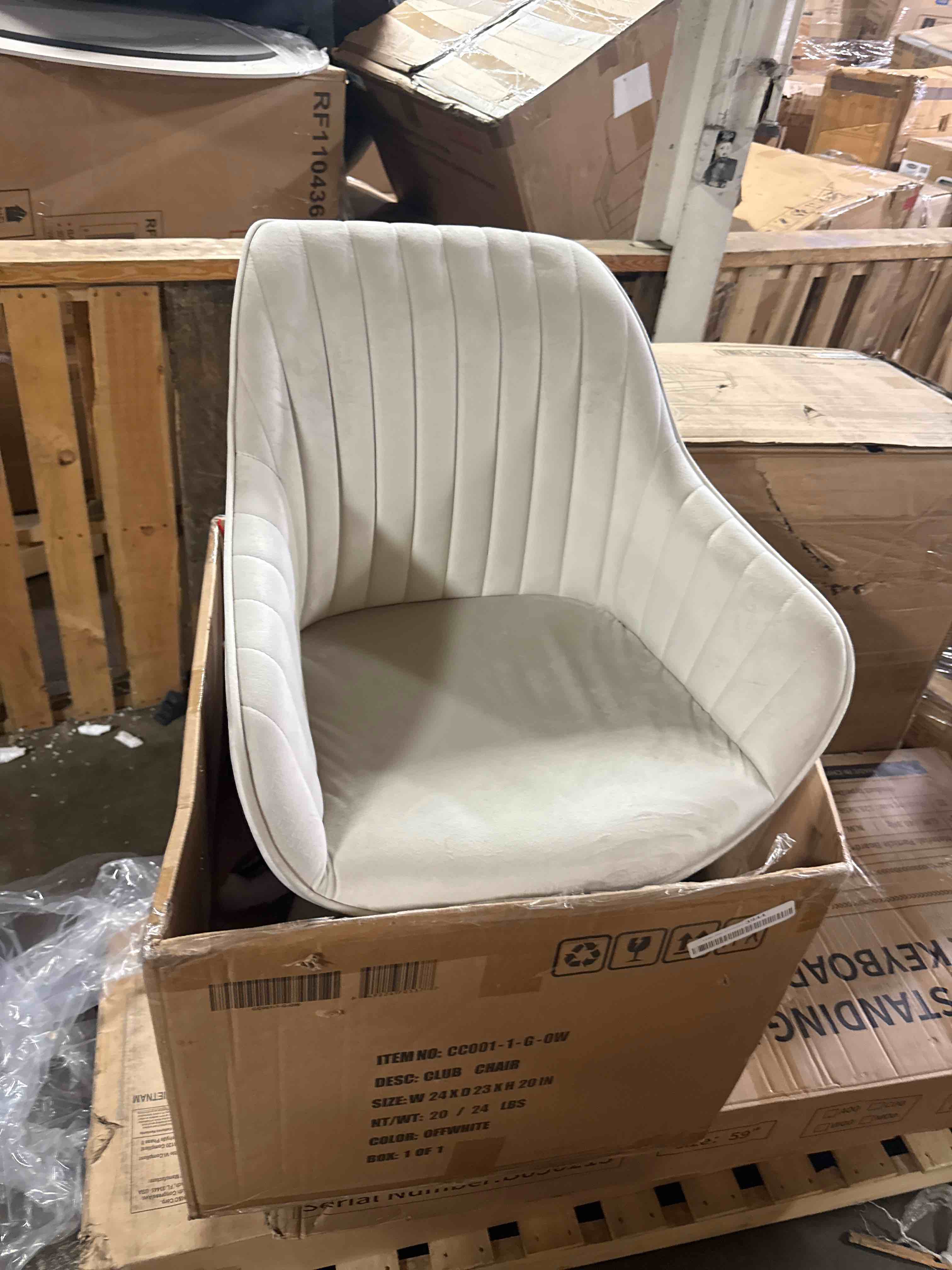 Condition photo showing Good Condition for art leon mid century modern swivel accent chair, desk chair no wheels, velvet upholstered side chair with golden metal legs for bedroom living room, off white