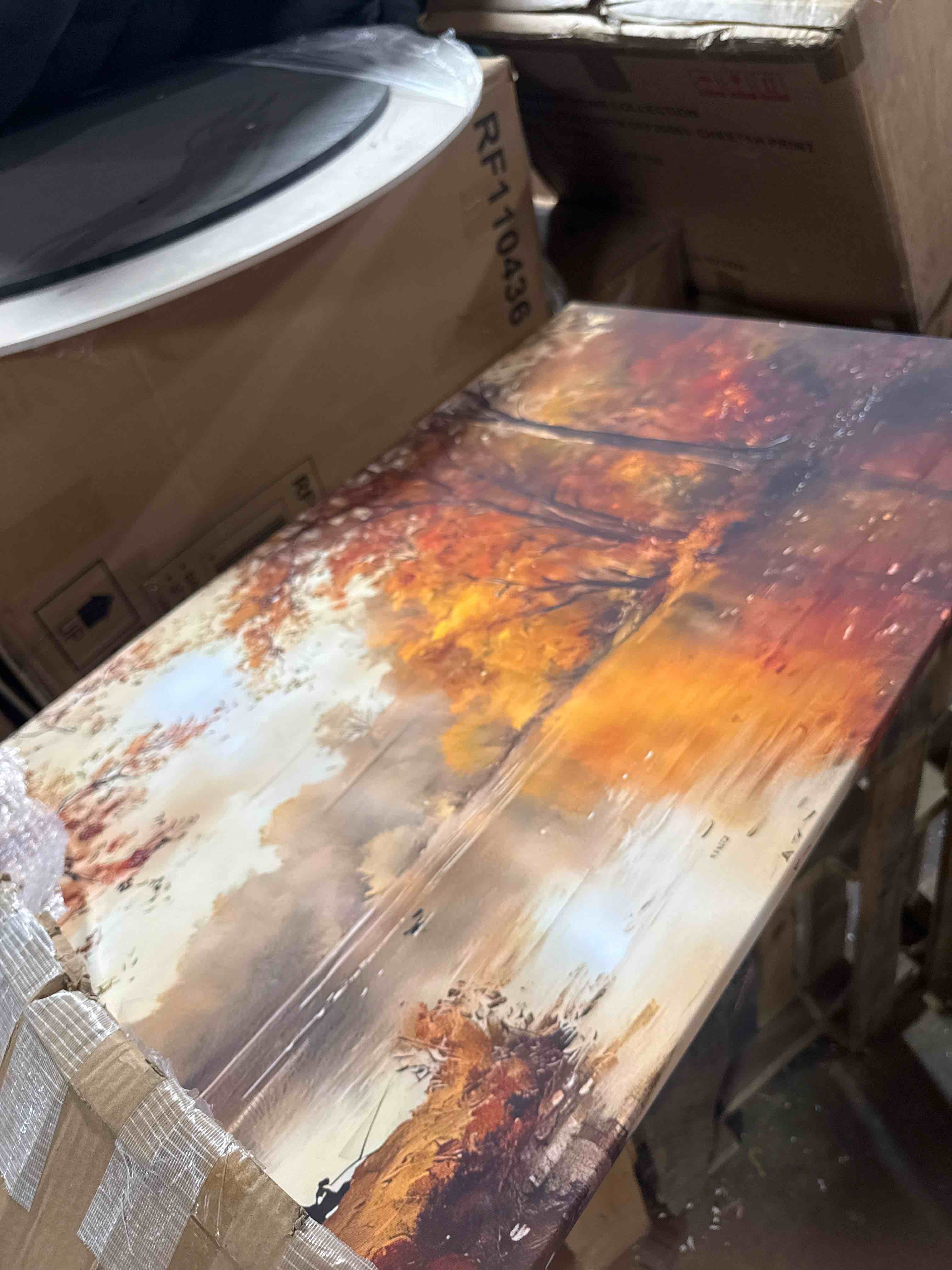 Condition photo showing New/Like New for fuhaihua canvas wall art for living room large wall decor for bedroom aesthetics office wall decoration saffron yellow tree landscape painting forest picture artwork ready to hang home decor 24"x48"