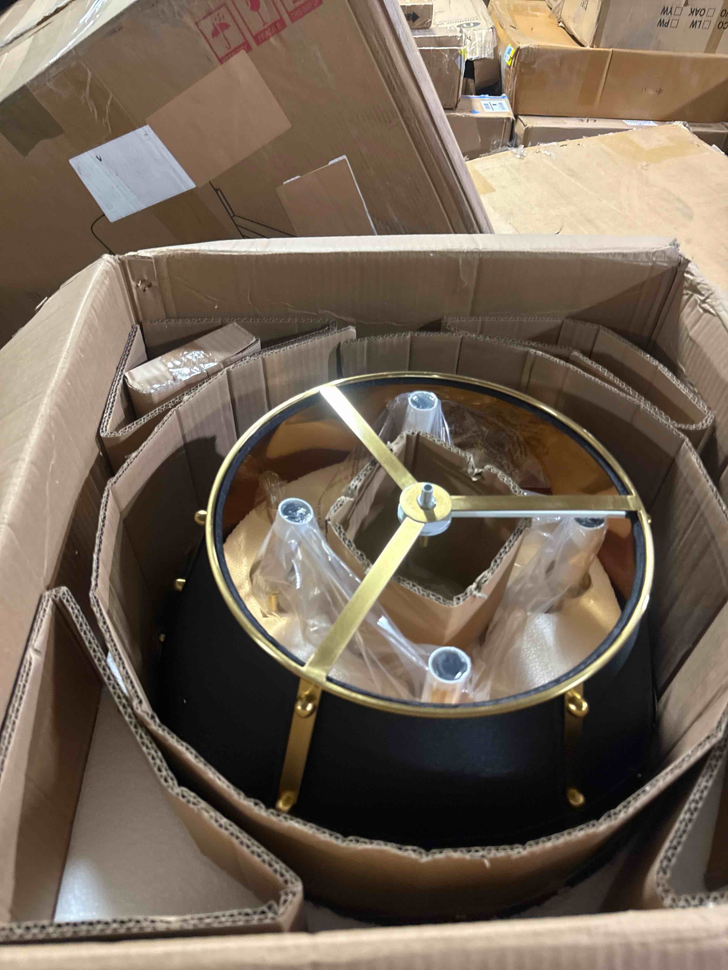 Condition photo showing New/Like New for modern industrial dimmable metal conical chandelier, 3-light black shade and gold mesh, e12 socket, d17.7*h15 inch (adjustable) | fit for dining room, living room, hallway, kitchen, foyer