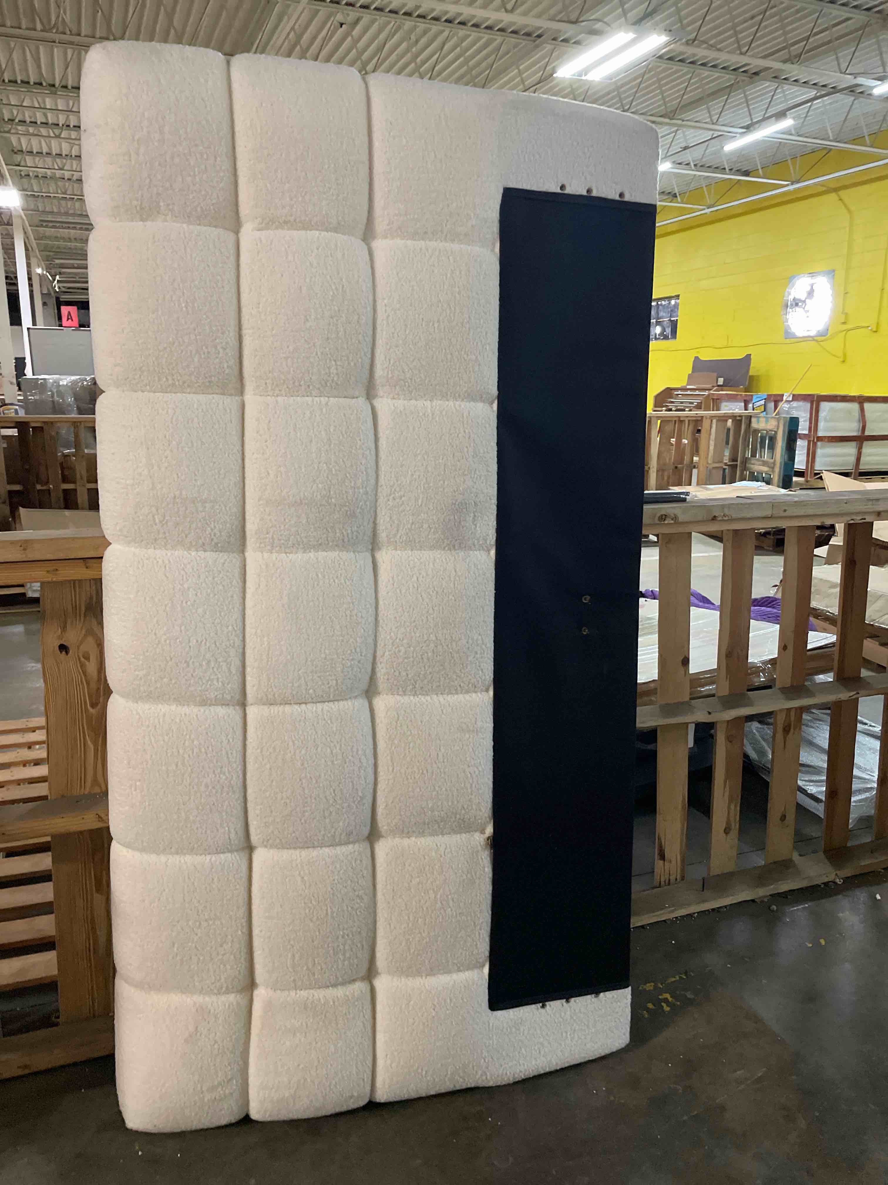 Condition photo showing Good Condition for (full size)elegant beige chenille upholstered bed with checkerboard design (beige@q, queen)
