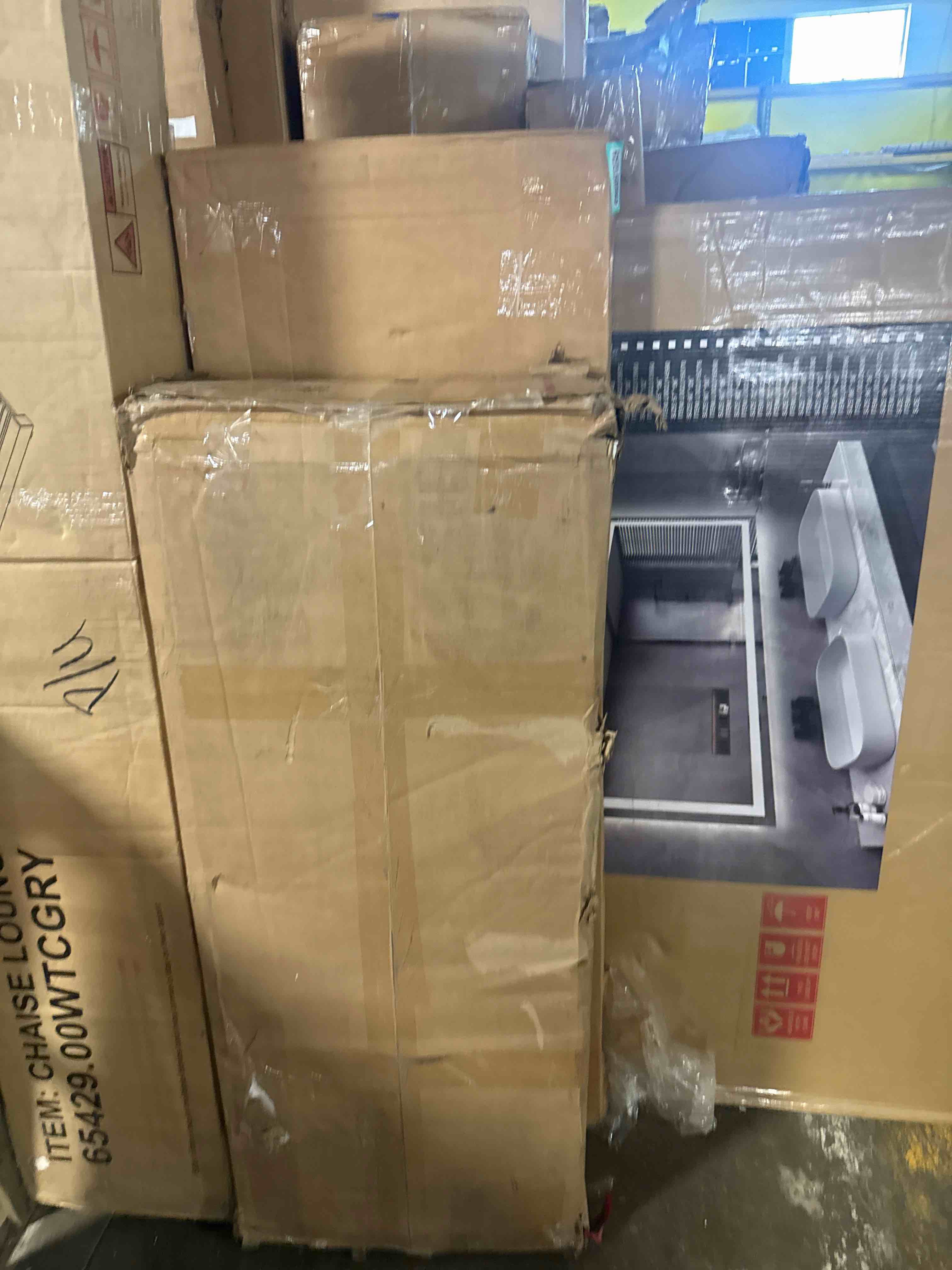 Condition photo showing New/Like New for kitchen island with drop leaf & ample storage, rolling kitchen cart on 4 wheels for dining room - grey blue