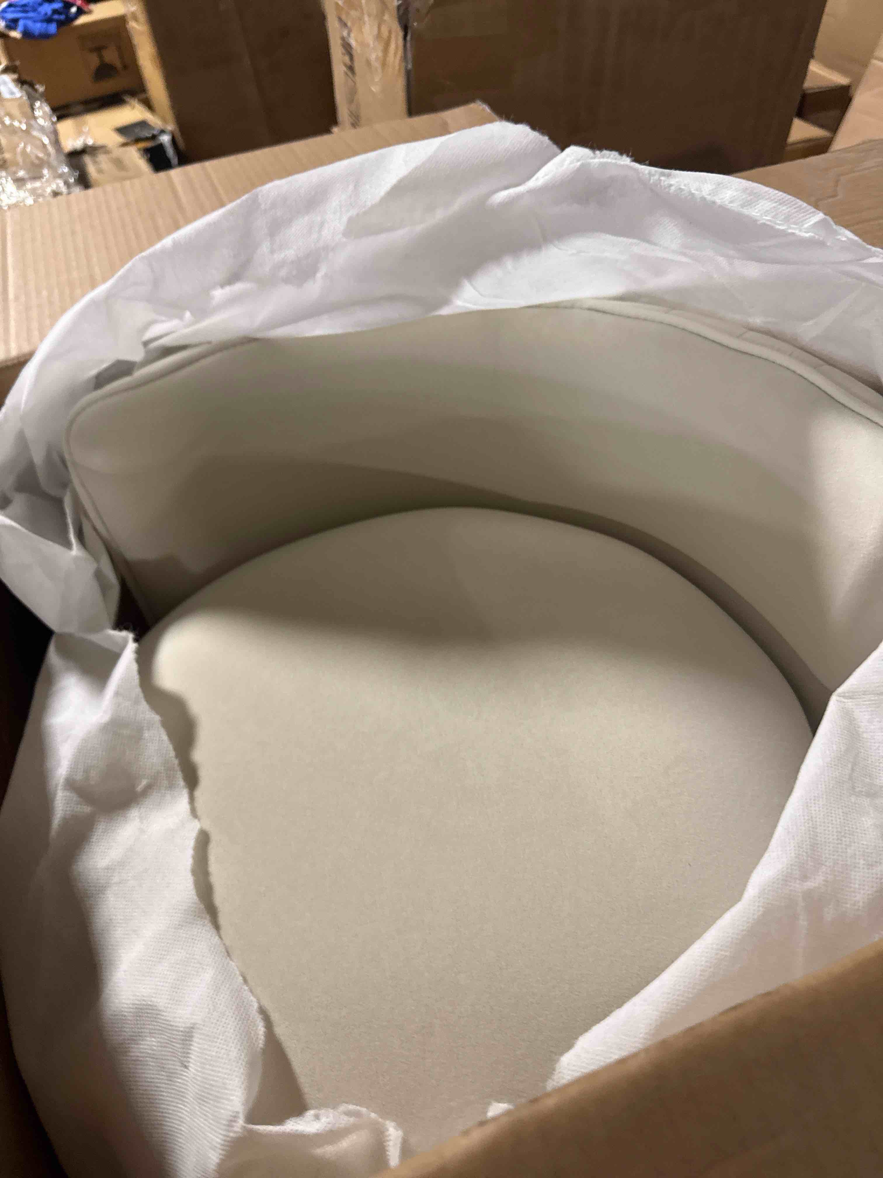 Condition photo showing New/Like New for allamazing 360° swivel accent chair with storage, vanity stool with back, velvet storage ottoman, upholstered round barrel vanity chair for living room, makeup room, bedroom (off white)