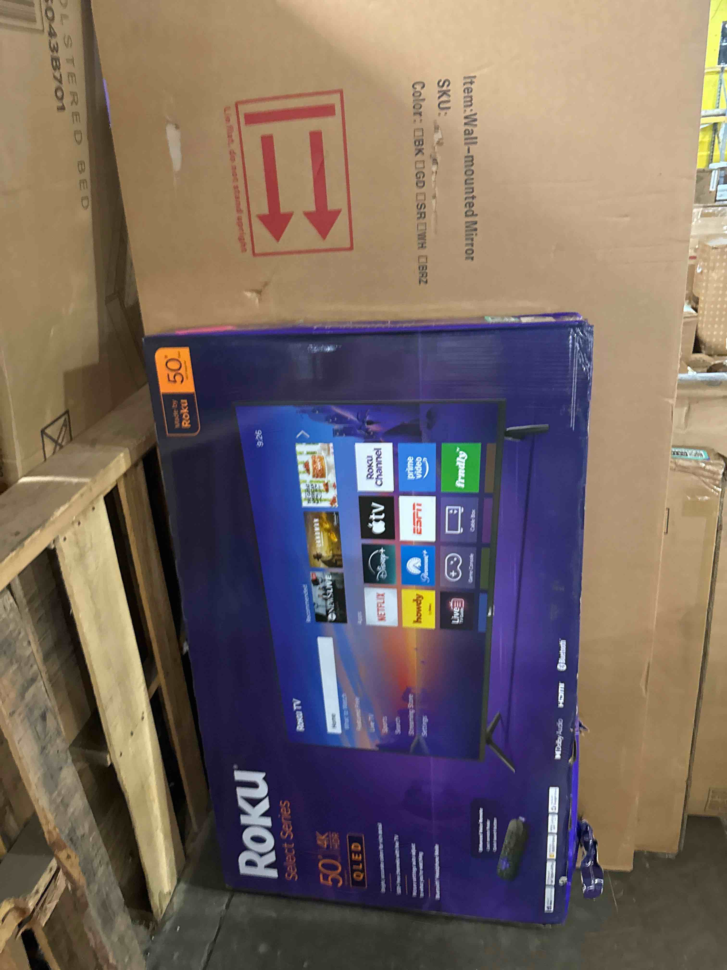 Condition photo showing As Is for roku smart tv 2026 – 50-inch select series, 4k qled tv – roku tv with voice remote – flat screen qled television with wi-fi for streaming live local news, sports, & movies – bluetooth headphone mode 4k qled 50" (does not work sold for part)