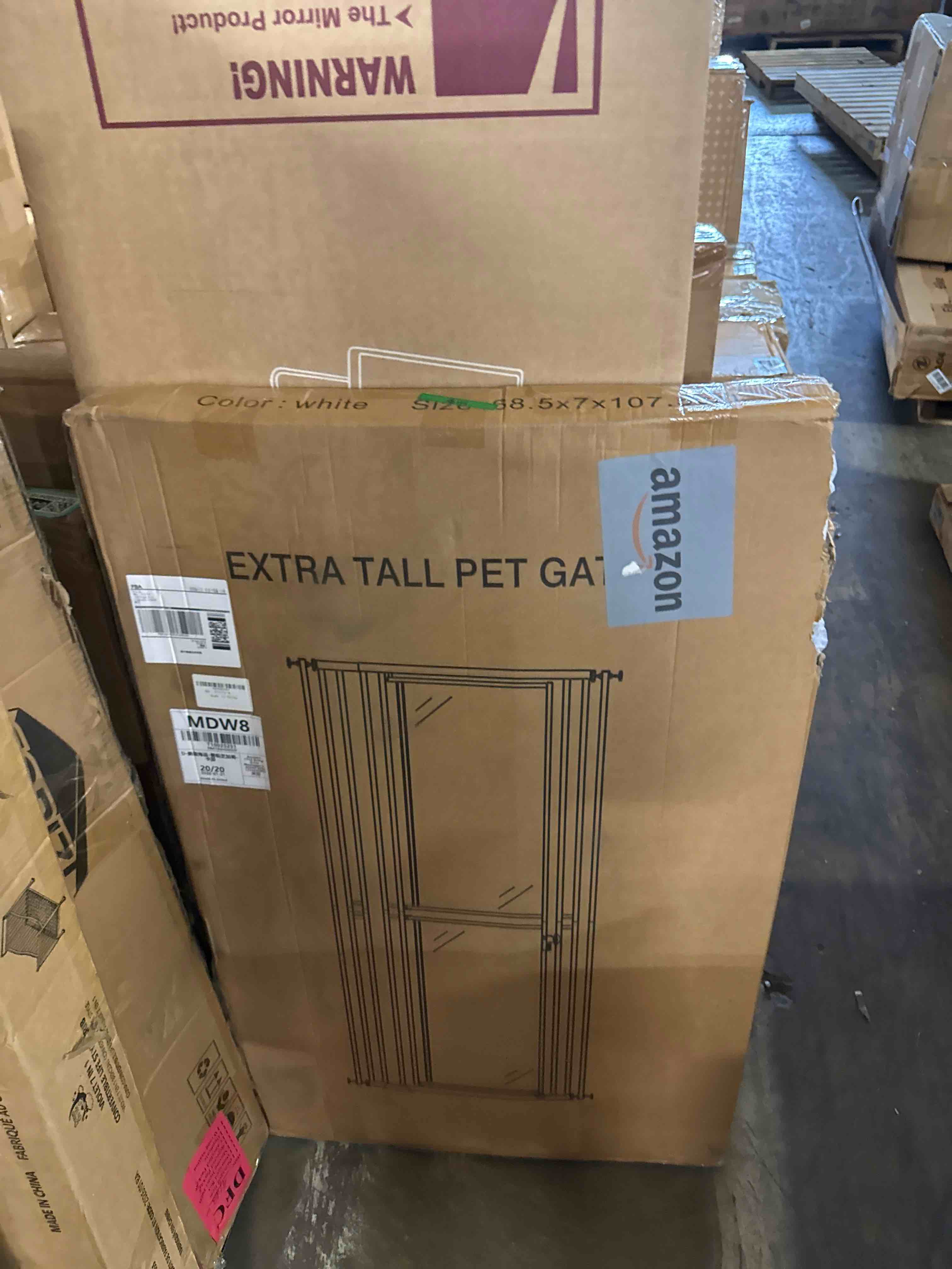 Condition photo showing New/Like New for 78.74" extra tall cat gate for doorway, wide adjustable 28"-37" pet gate included 4 extension kits,no drilling pressure mounted transparent full door gate for stairs, studio, kitchen (white)