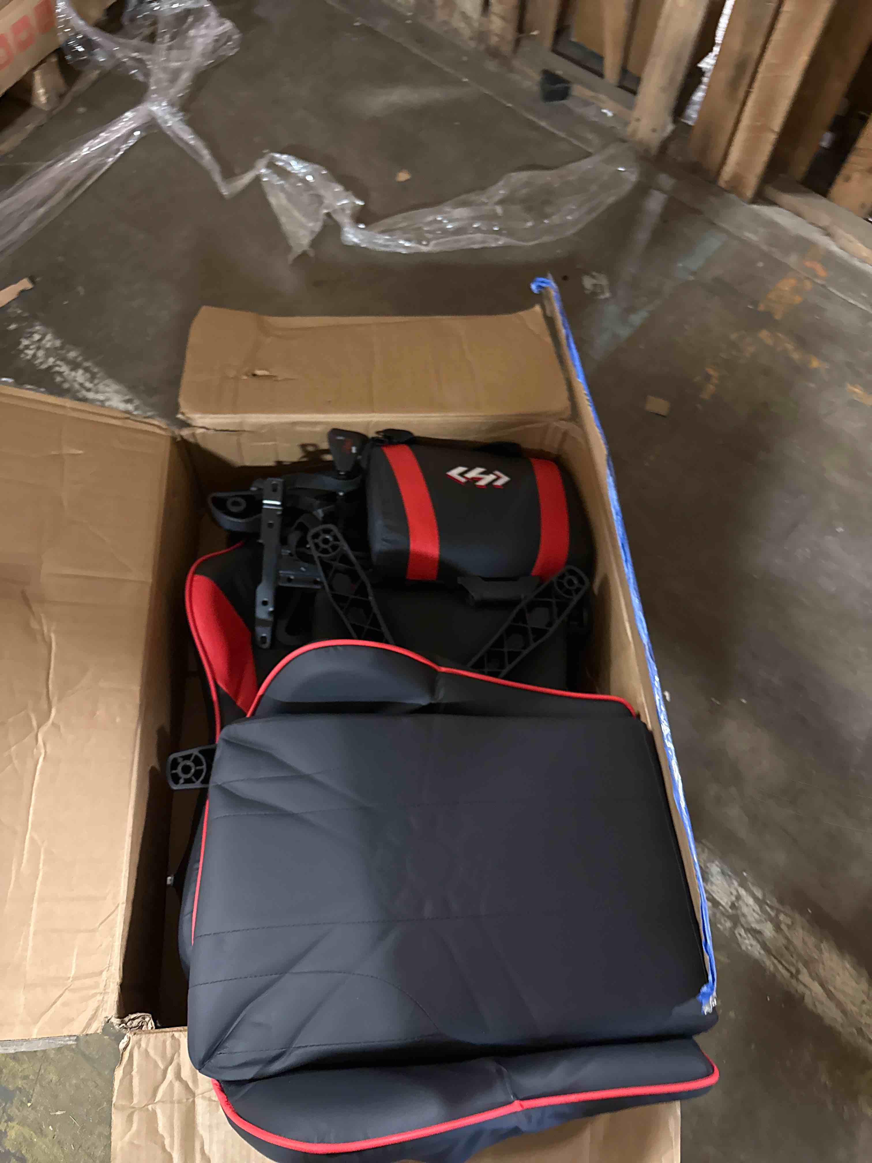 Condition photo showing Good Condition for hldirect gaming chair, ergonomic computer office chair with lumbar support footrest headrest, adjustable height & backrest angle video gamer chair, pu leather, 360° swivel, adult (black&red)
