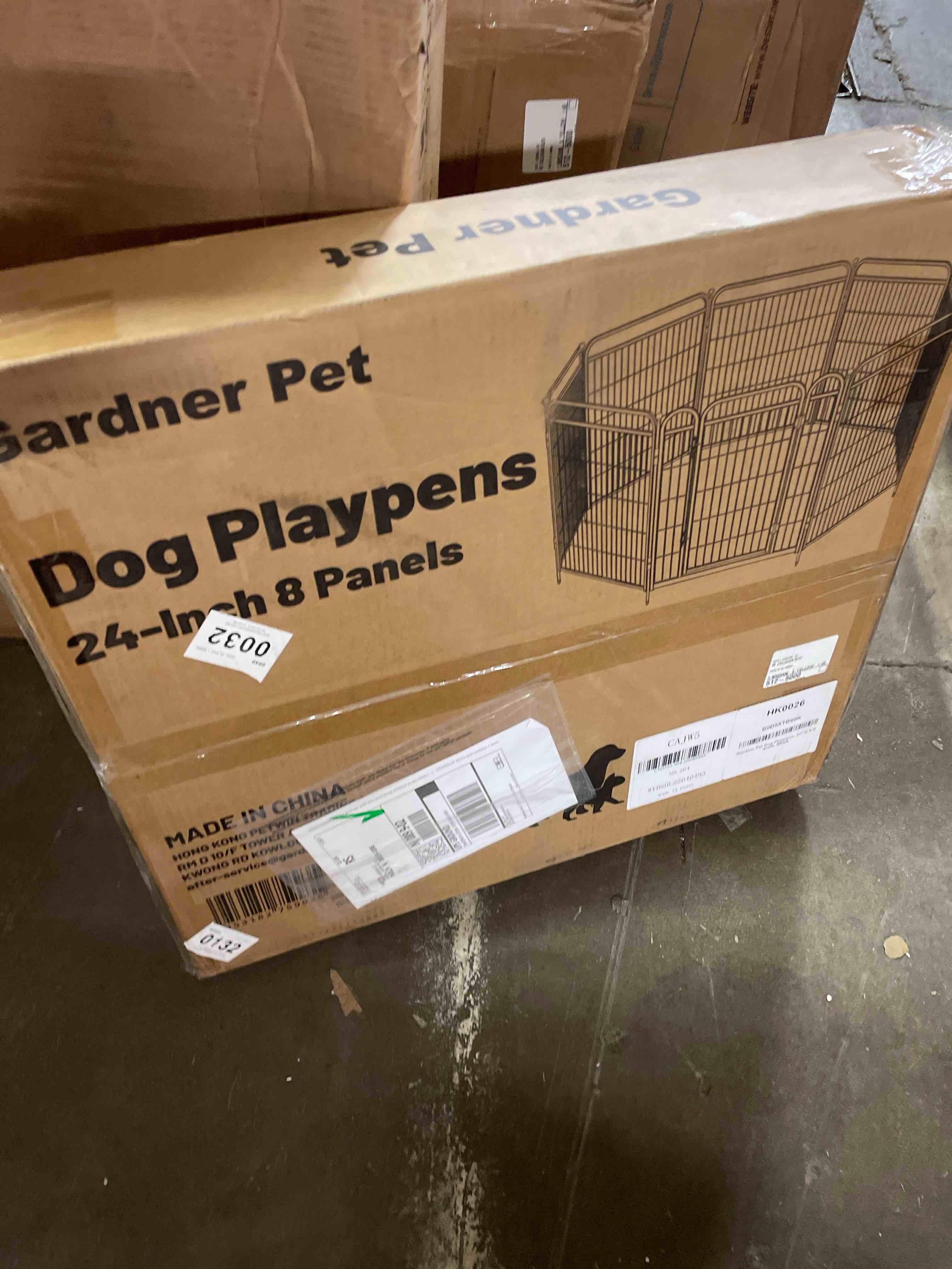 Condition photo showing New/Like New for gardner pet dog playpens, 24" h 8 panels dog pen outdoor/indoor dog fence exercise pen for small/medium dogs, foldable pet play yard gate with gravity automatic lock, pet playpen, black