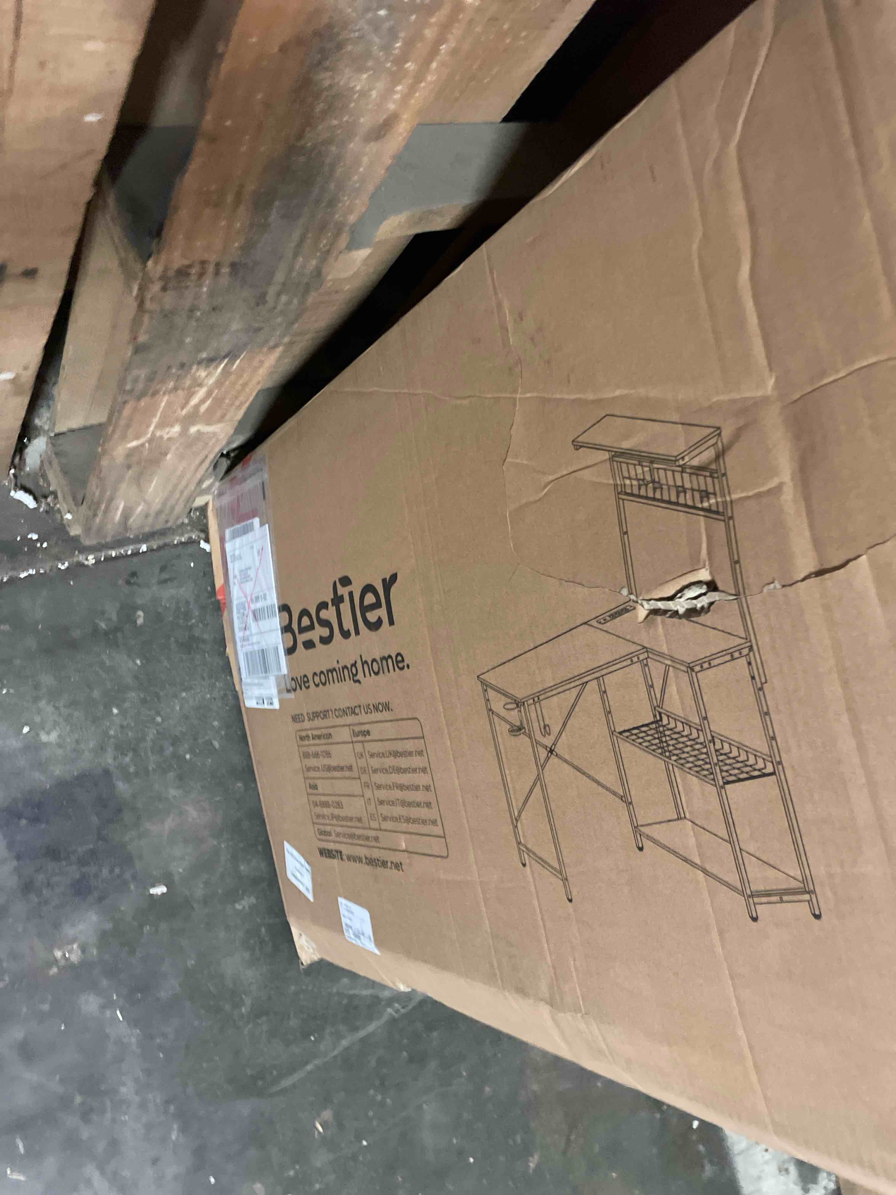 Condition photo showing New/Like New for bestier 42 l gaming desk,computer desk with power outlets, led lights, reversible corner desk with 4-tier shelves,cup holder & hook carbon fiber black