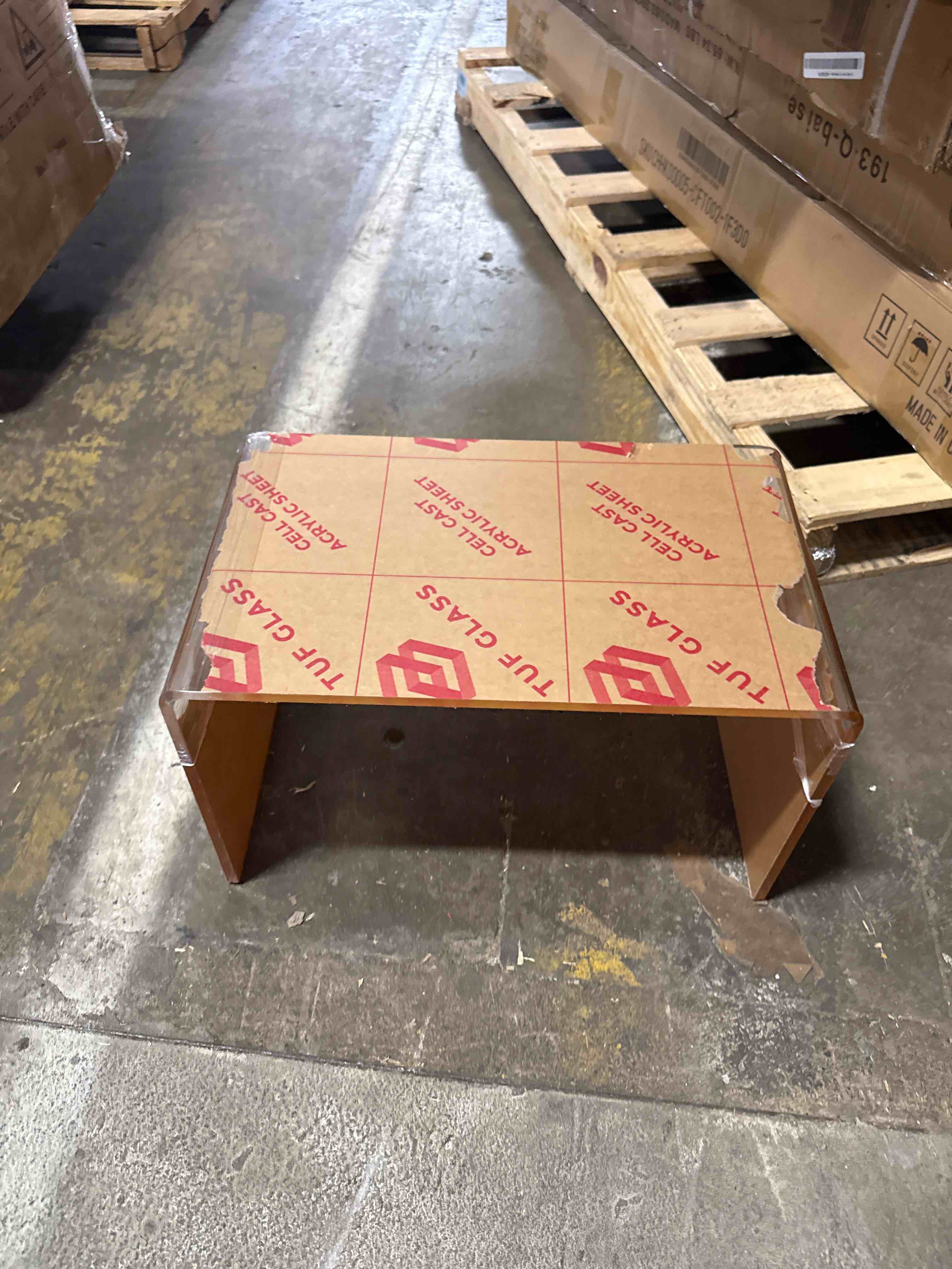 Condition photo showing New/Like New for acrylic step stool, clear foot stool for bathroom, bedroom, kitchen, flower pot stool holds up to 250lbs
