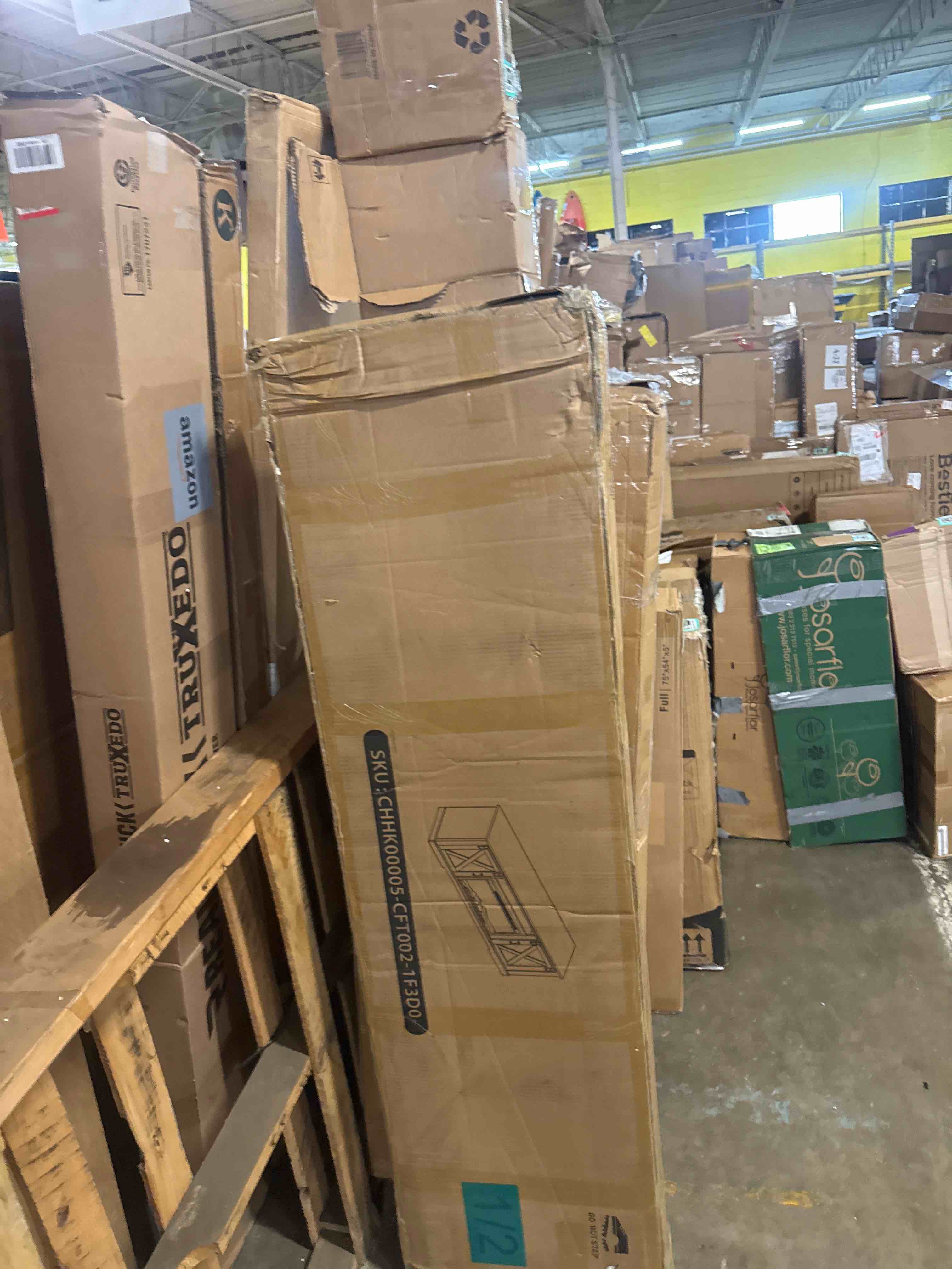 Condition photo showing As Is for fireplace tv stand for 65" tvs, 58" farmhouse entertainment center console table with 18" electric fireplace, tv stands for living room with 2 hidden storage cabinets for bedroom, brown (does not come with fireplace)
