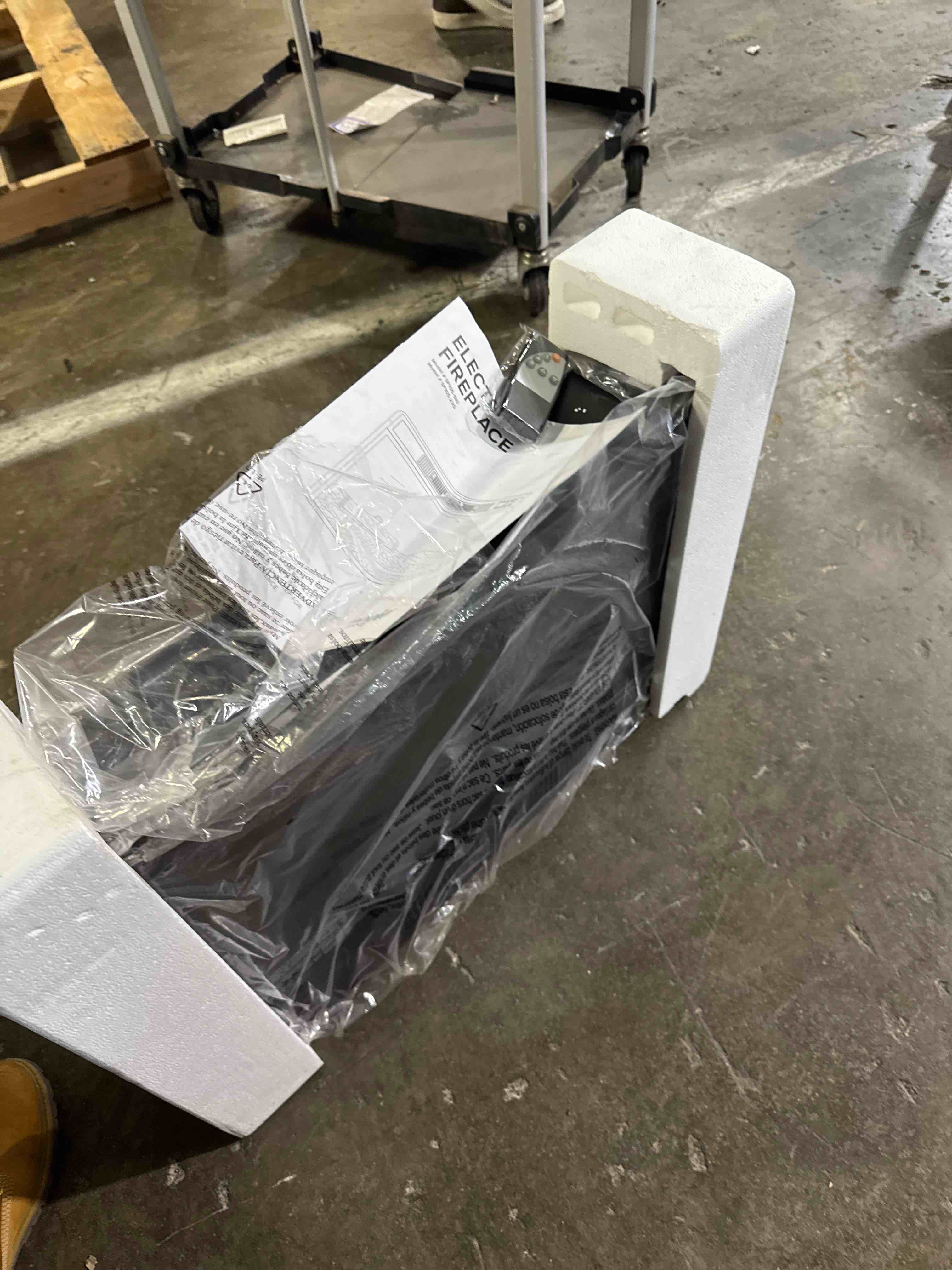 Condition photo showing New/Like New for 23" electric fireplace insert, recessed fireplace heater with low noise, remote control with timer, touch screen, adjustable flame brightness, 23.6" l *17.7" h