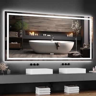 garvee led bathroom mirror with lights 60-in x 30-in polished frameless rectangle dimmable led lighted fog free bathroom vanity mirror ( colorless )