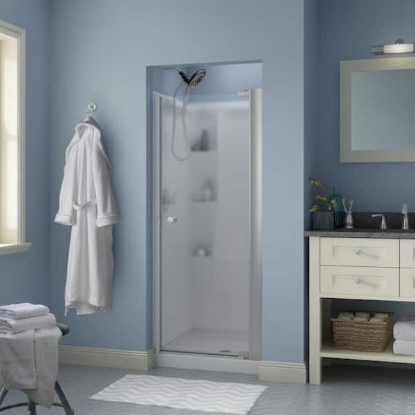 Condition photo showing New/Like New for contemporary 30 in. x 64-3/4 in. frameless pivot shower door in nickel with 1/4 in. tempered frosted glass