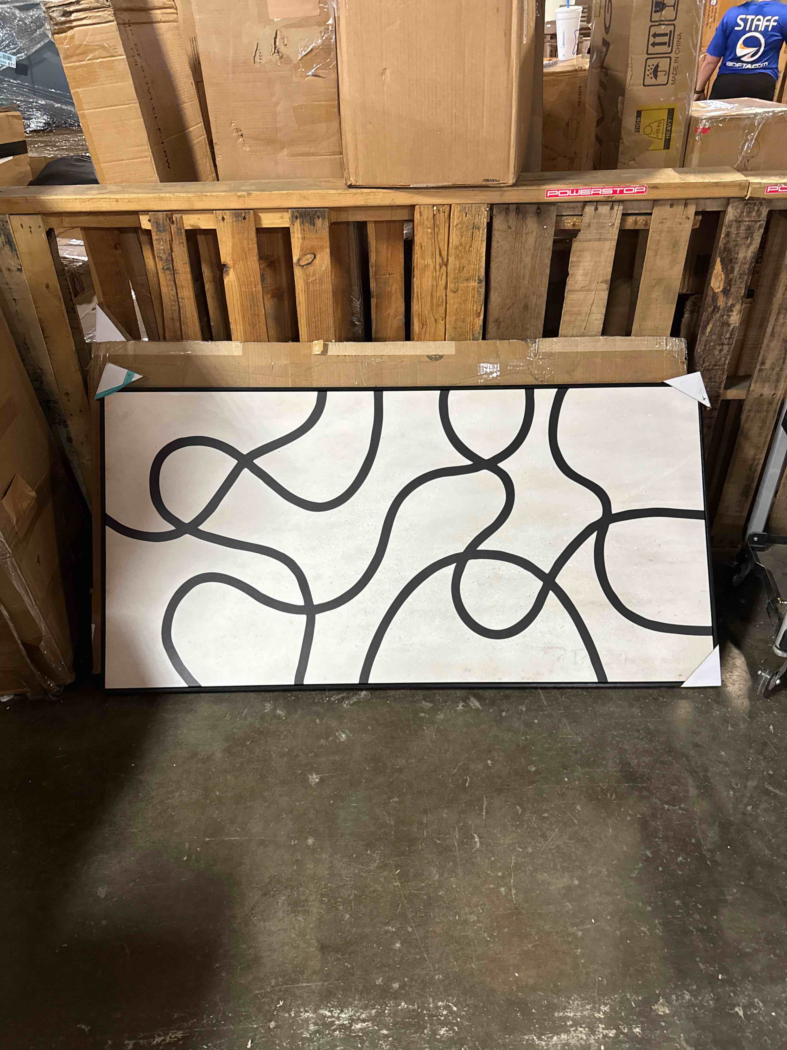 Condition photo showing New/Like New for signford extra large framed canvas print wall art black abstract lines on beige illustrations modern art calm warm for living room, bedroom, office - 60"x30"
