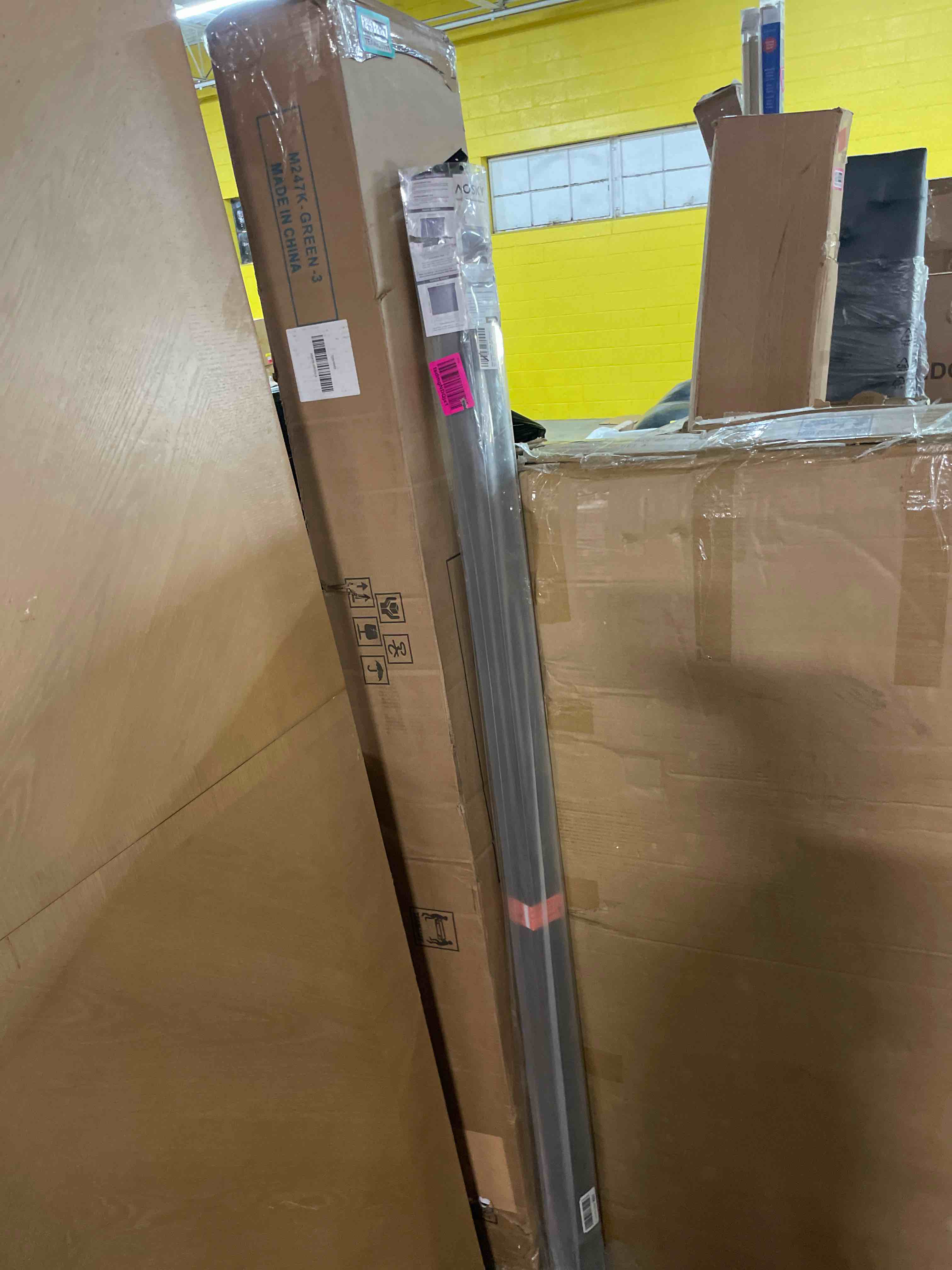 Condition photo showing New/Like New for aosky blackout roller shades cordless blinds for windows, free-stop shades with valance, thermal insulated fabric, uv protection, natural woven blinds for home and office (69" w x 72" h, black) black 69"w x 72"h