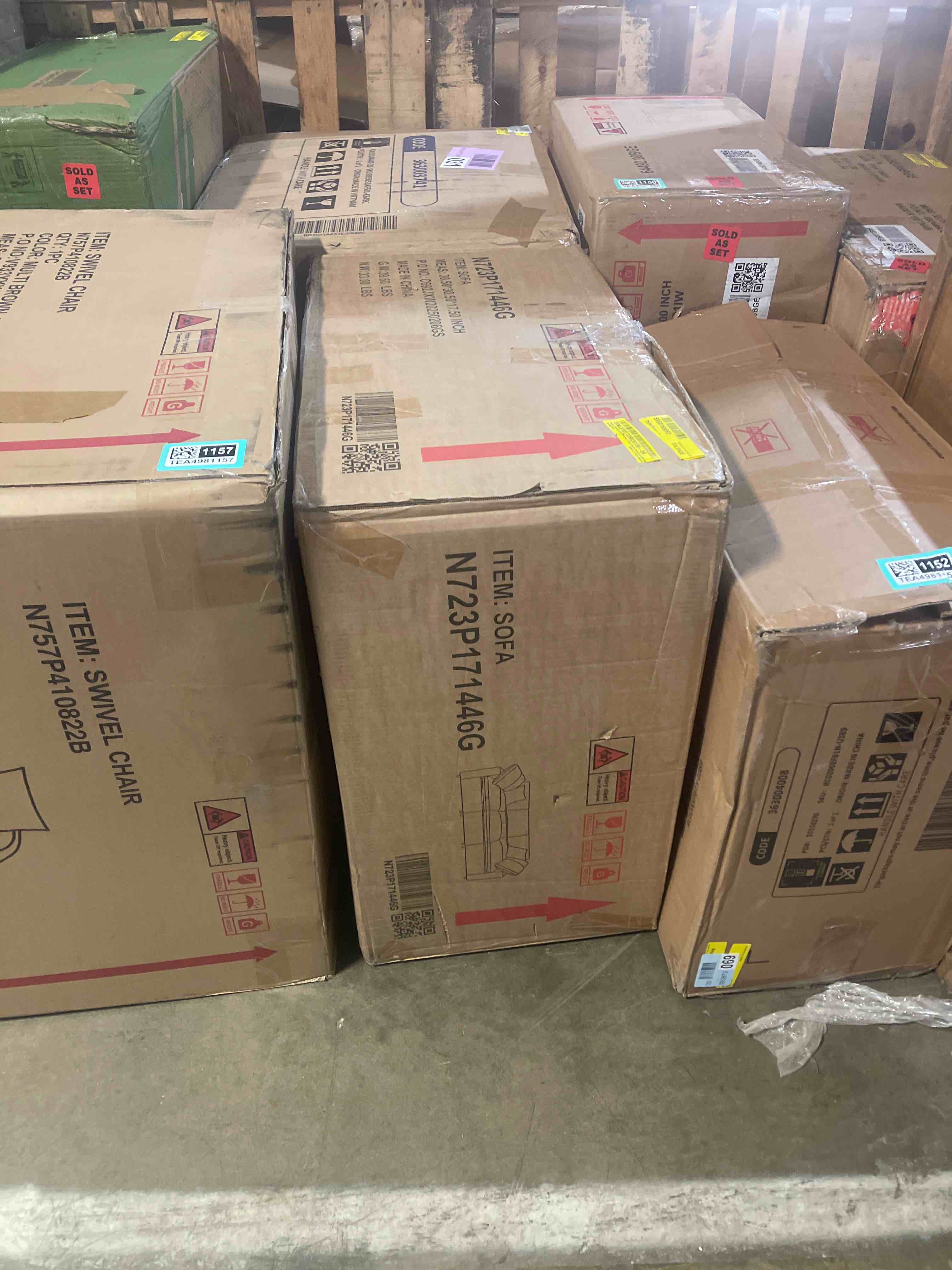 Condition photo showing As Is for modern 6 seat chenille modular cloud sofa bed with ottoman, free combination, for living room, apartment, beige