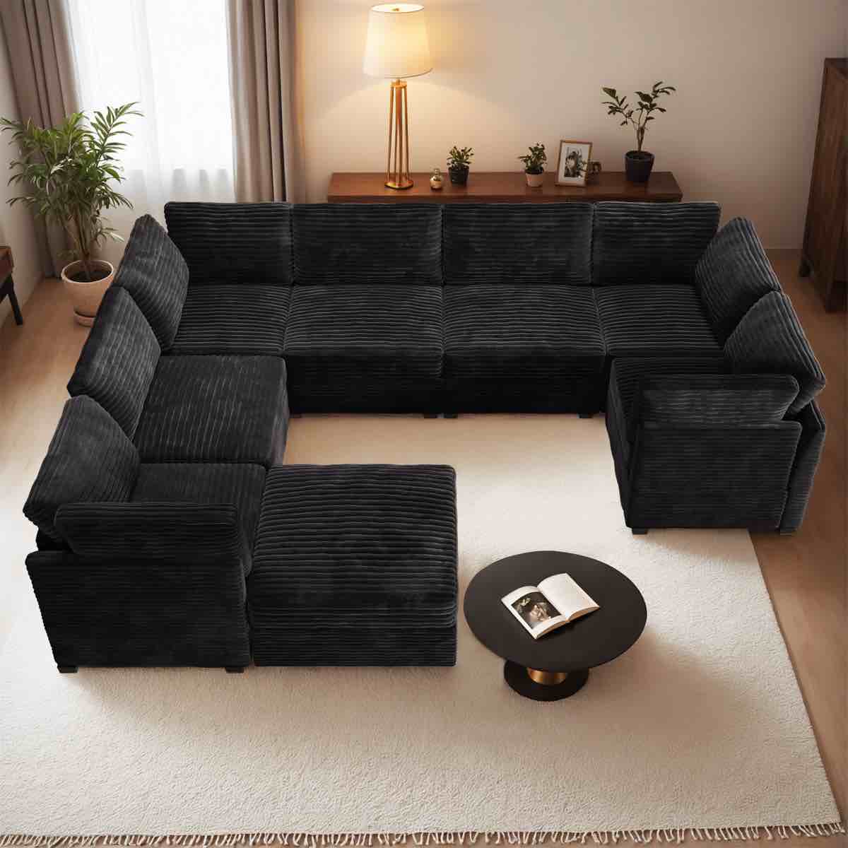 hogle modular u-shaped sectional plush corduroy sofa with movable ottoman