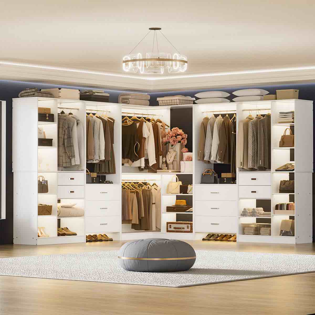 100” x100” closet system with wooden drawer(adjustable width) (set of 5)