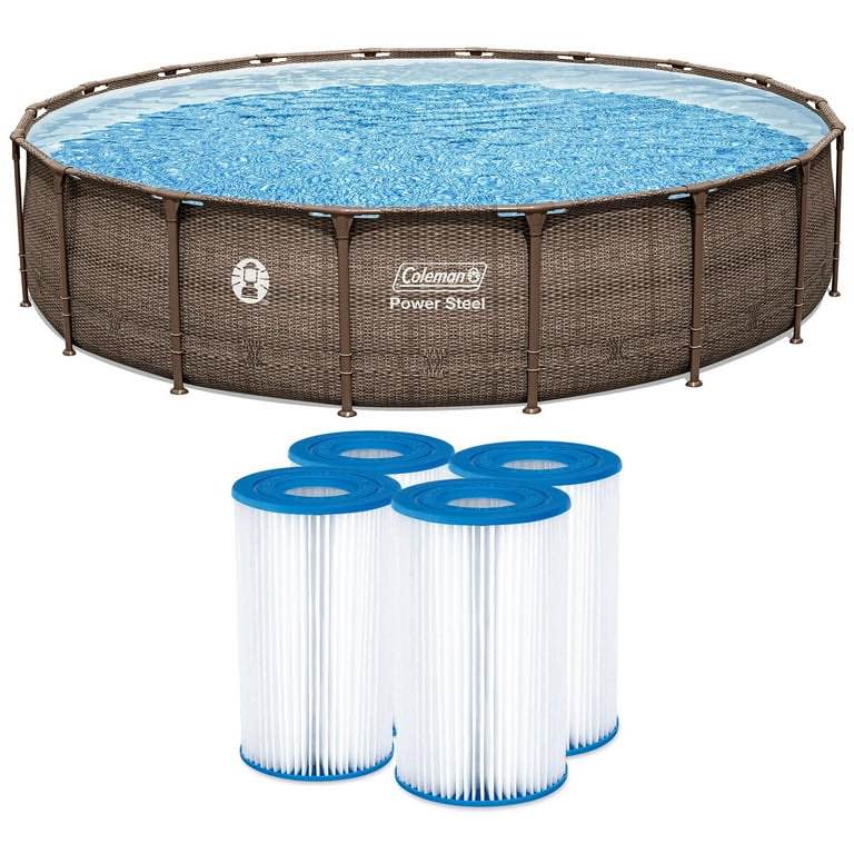coleman power steel 18’ x 48” round metal frame above ground pool set including filters