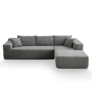 vivi 104 in. wide arm 2-piece corduroy fabric l-shape modular sectional sofa in gray with right chaise(two boxes to couch )