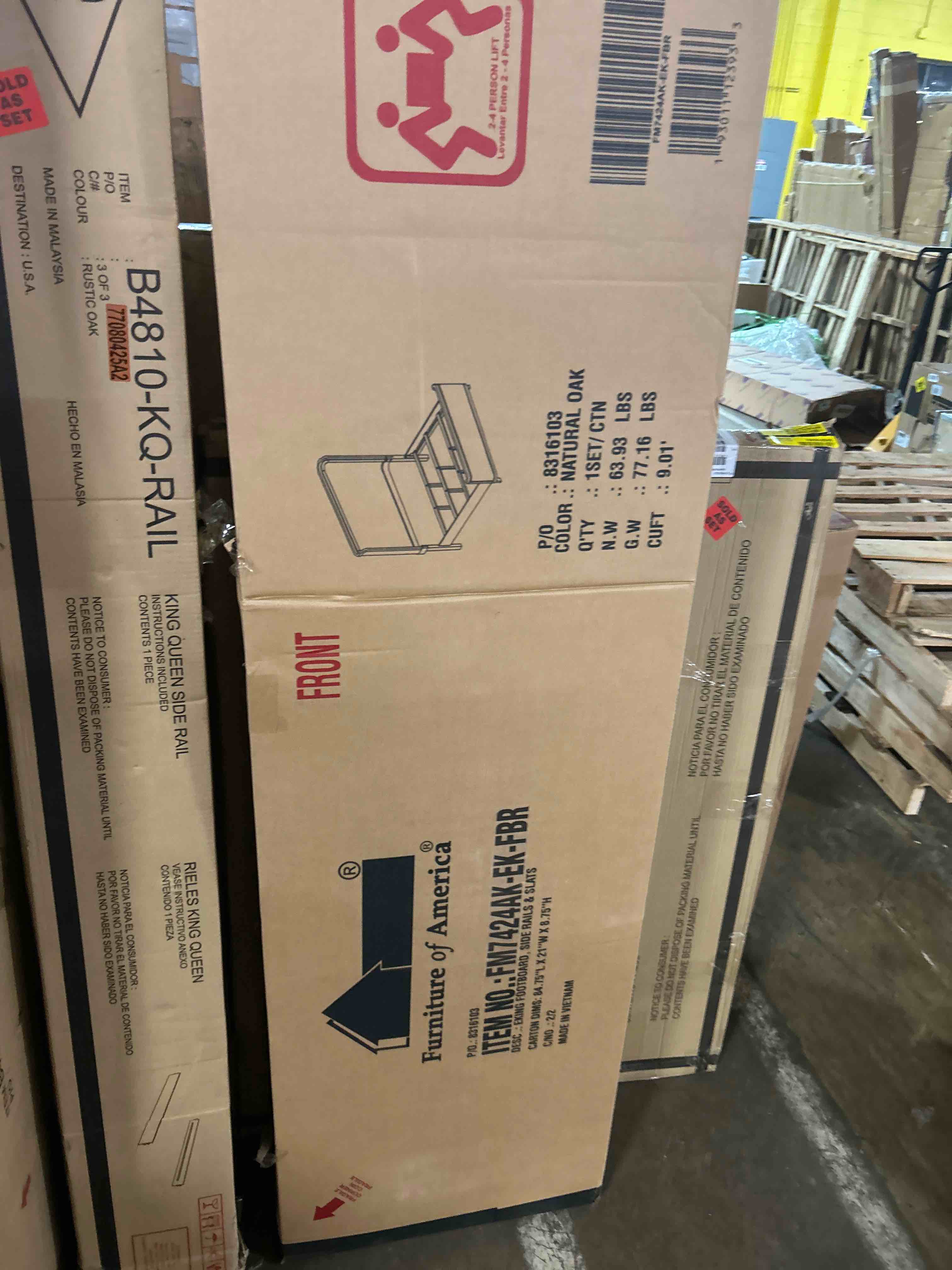 Condition photo showing As Is for candra eastern king bed(footboard side rails and slats only)