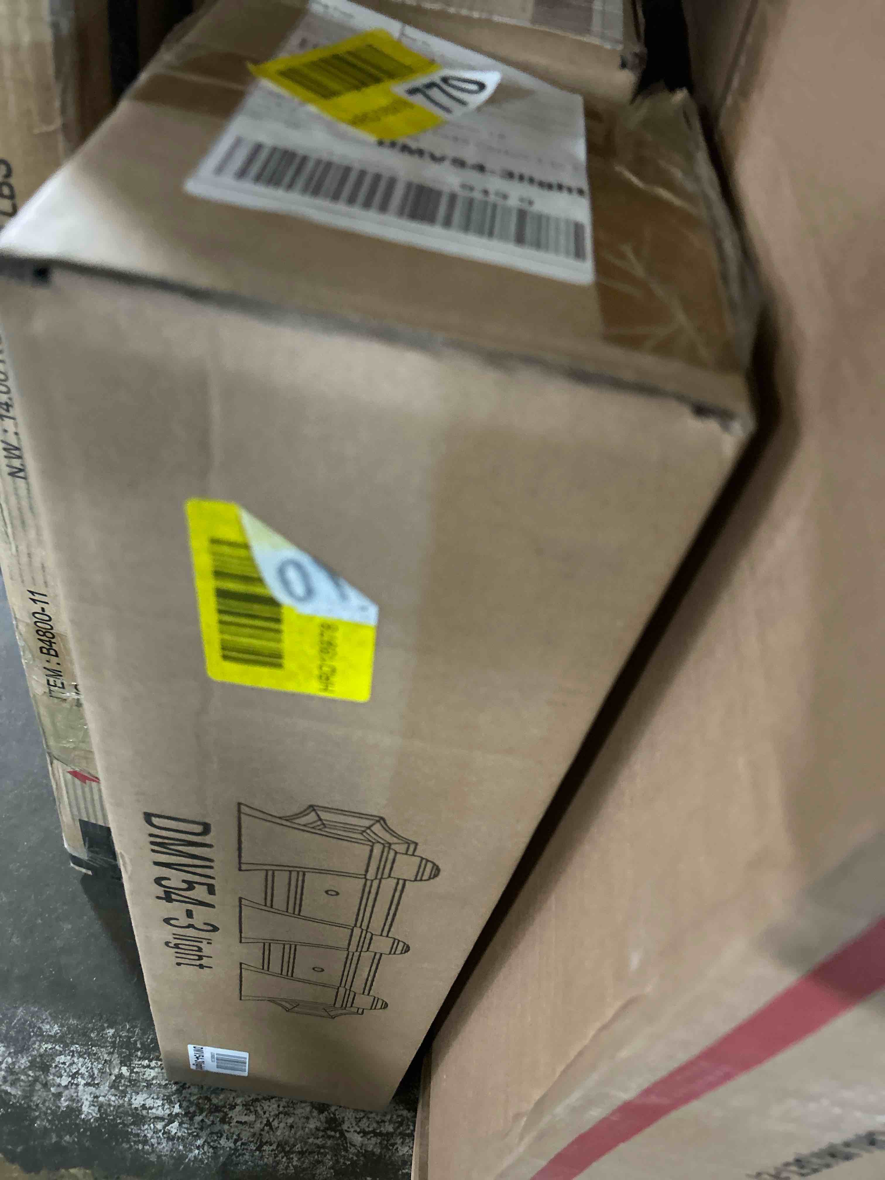 Condition photo showing As Is for kichler 24" 3-light vanity bath light in brushed nickel, modern bathroom light with clear satin etched glass, (24" w x 8" h), 5337nis brushed nickel 24"(similar light)