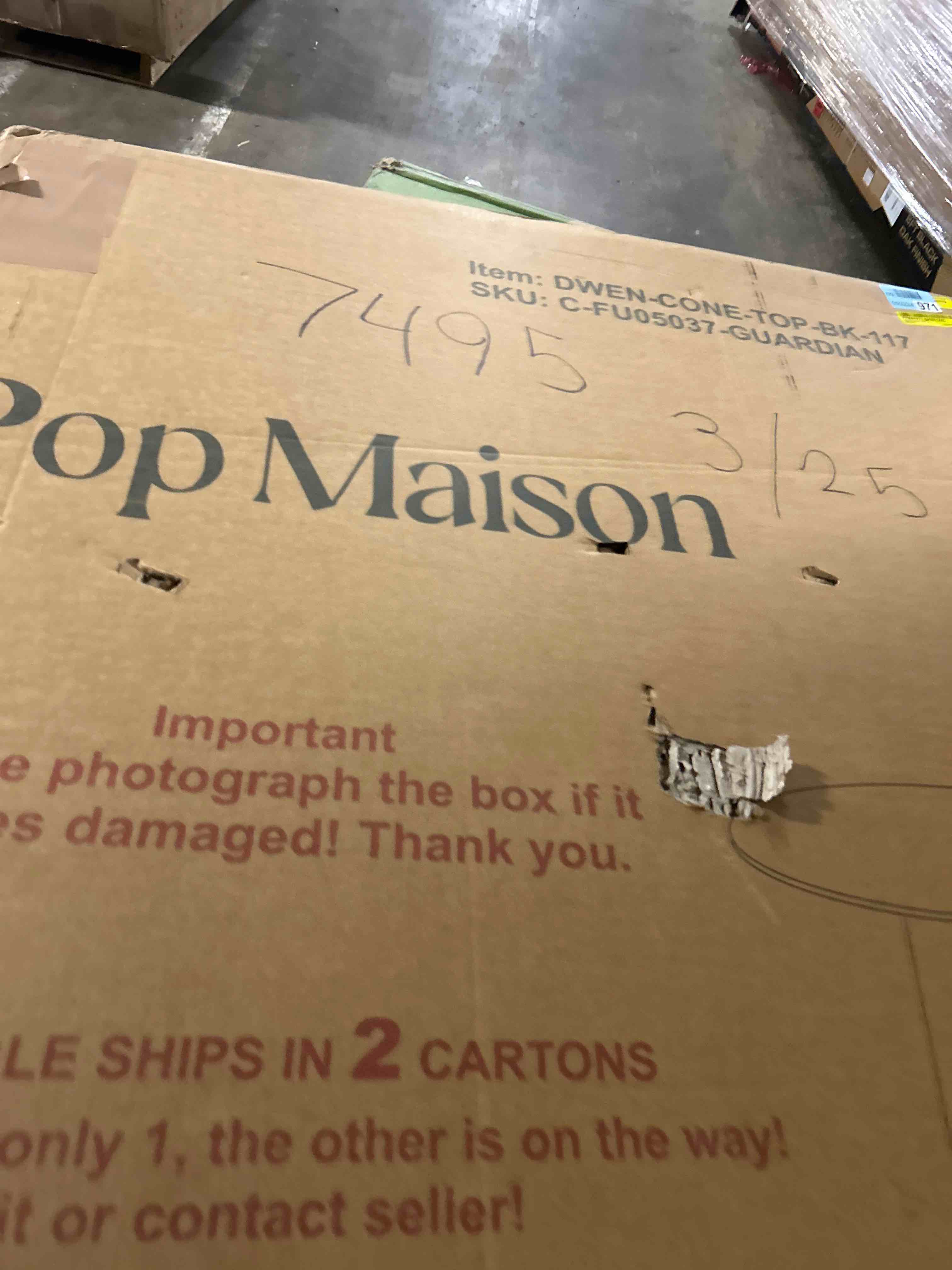 Condition photo showing As Is for dwen 46" modern round pedestal dining table (table top only )