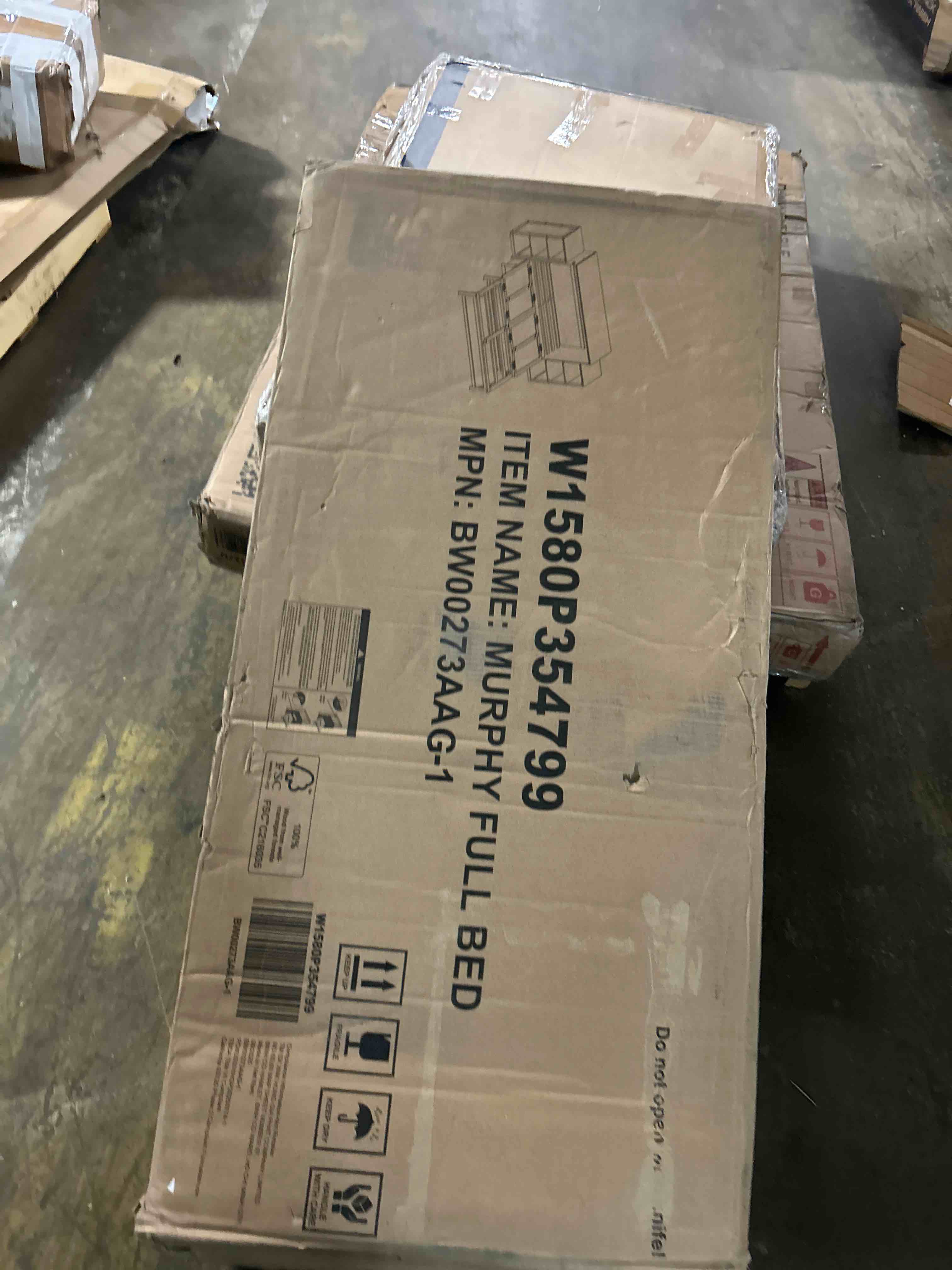 Condition photo showing As Is for cecer full size murphy bed with tri-folding mattress?murphy bed full with charging station and 2 large storage drawers for small spaces/bedroom/guest room-?white?(incomplete 1 box only)