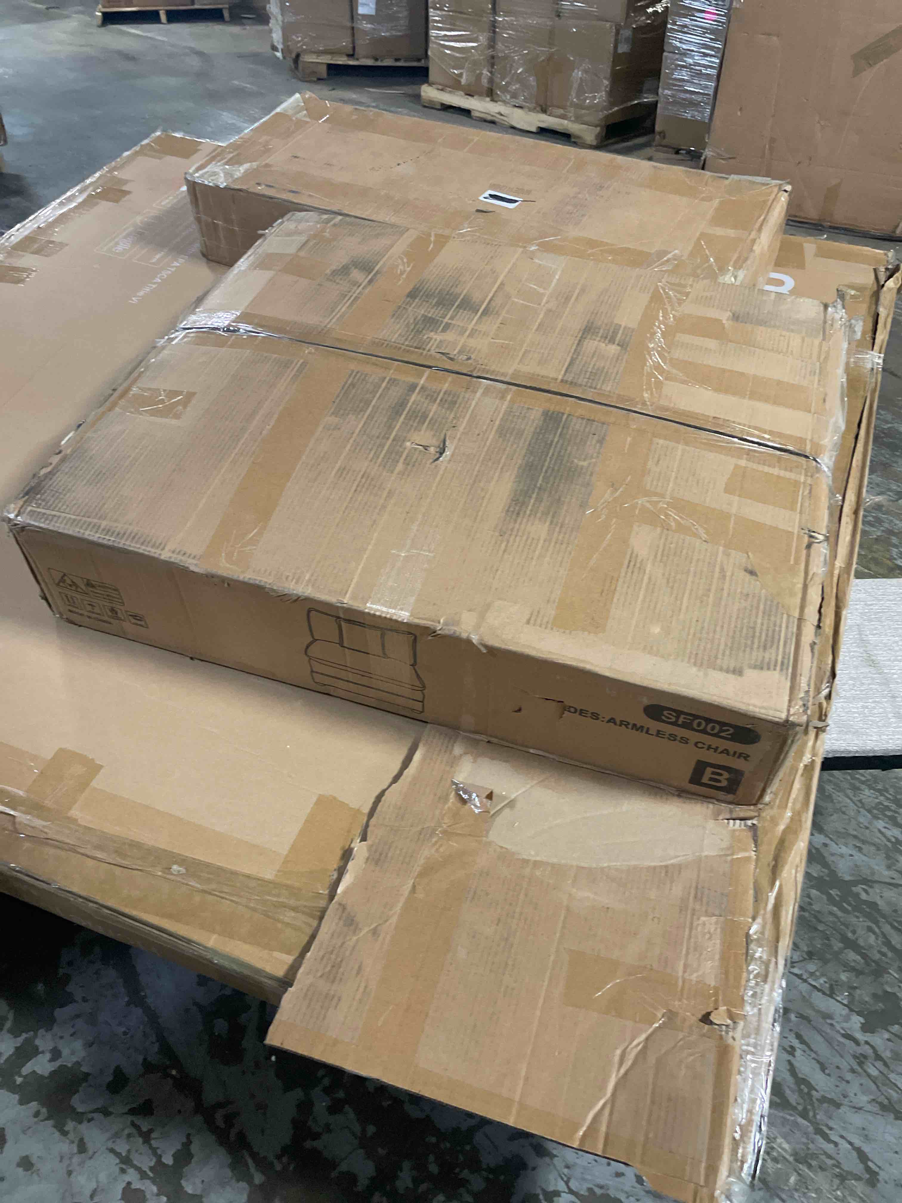 Condition photo showing As Is for armless chair white box b only 
