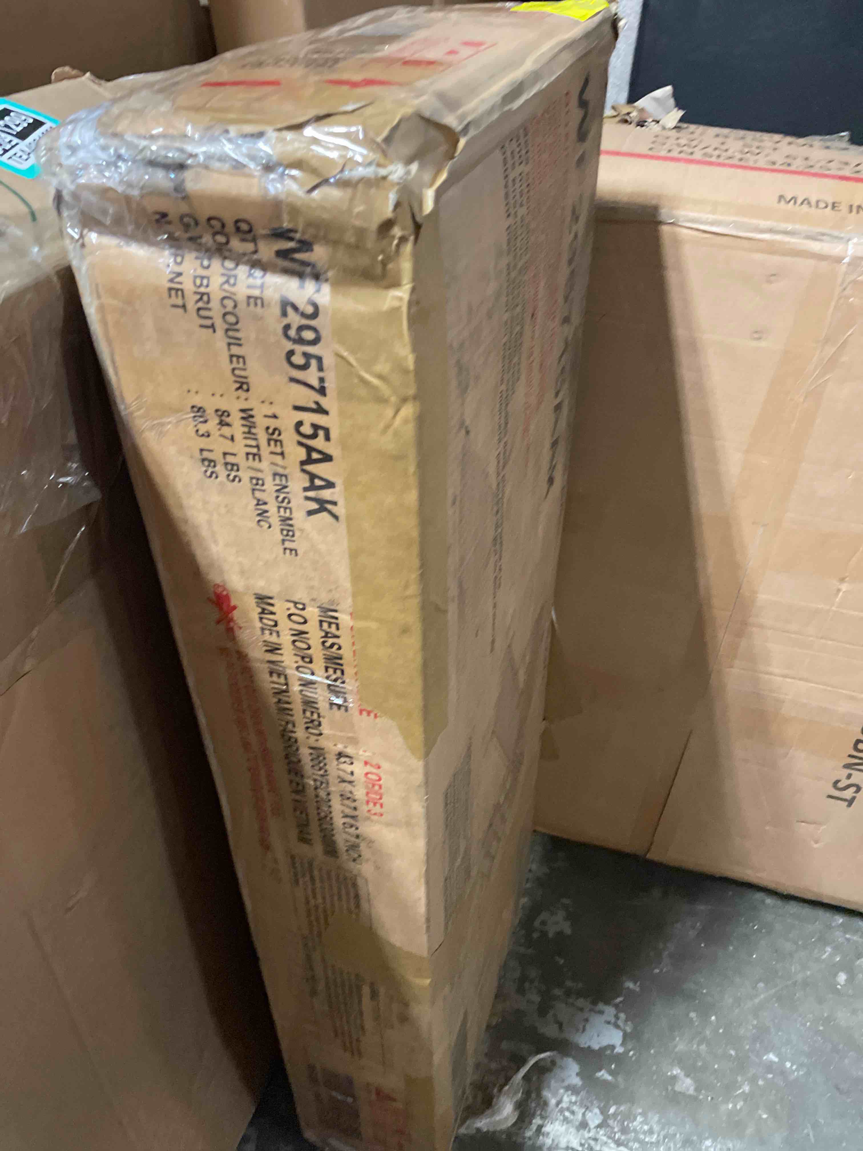 Condition photo showing As Is for only one box twin over twin 3 drawer l-shaped bunk