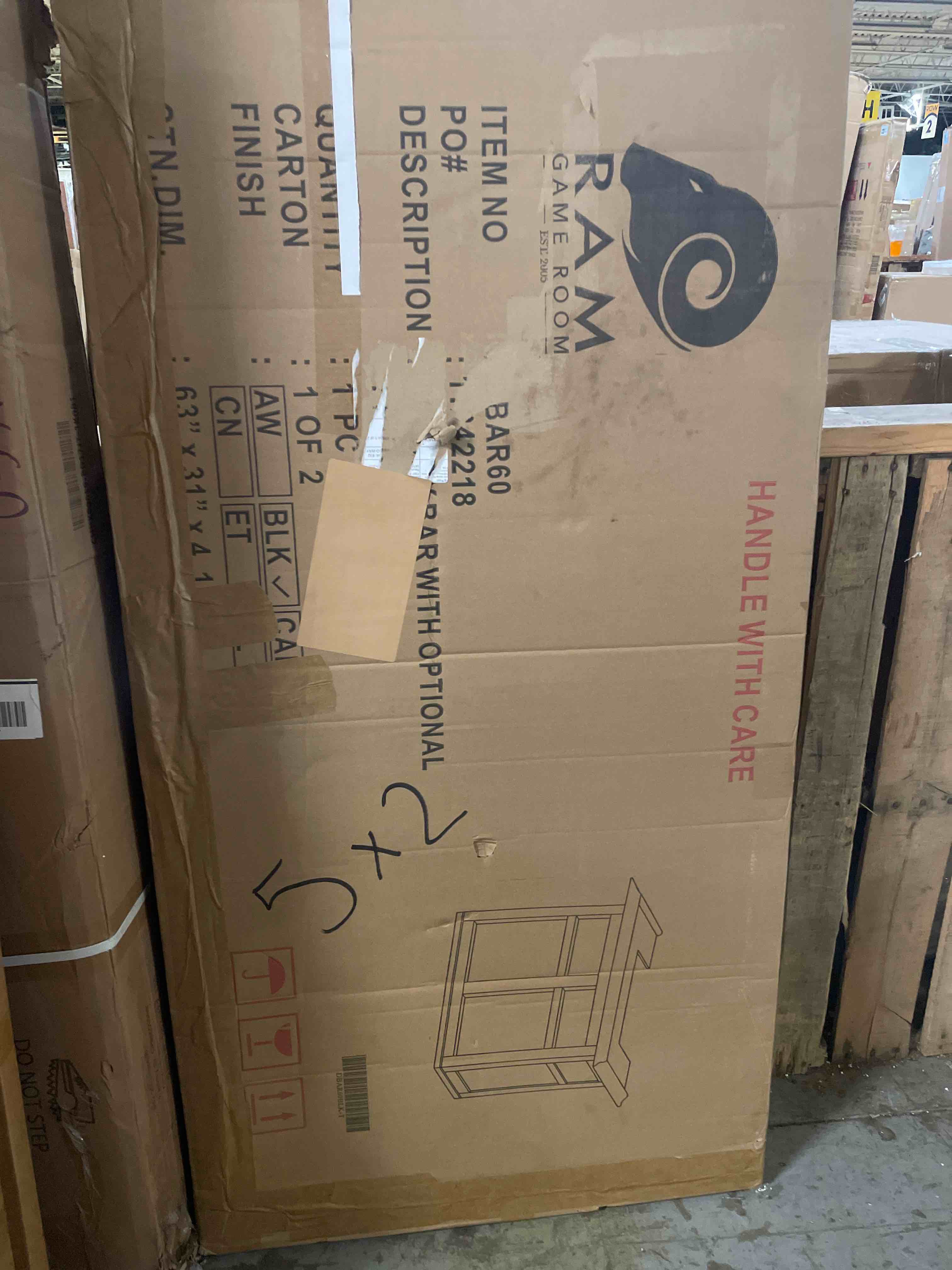 Condition photo showing As Is for only box 1/2 72" dry bar with optional fridge pocket. 