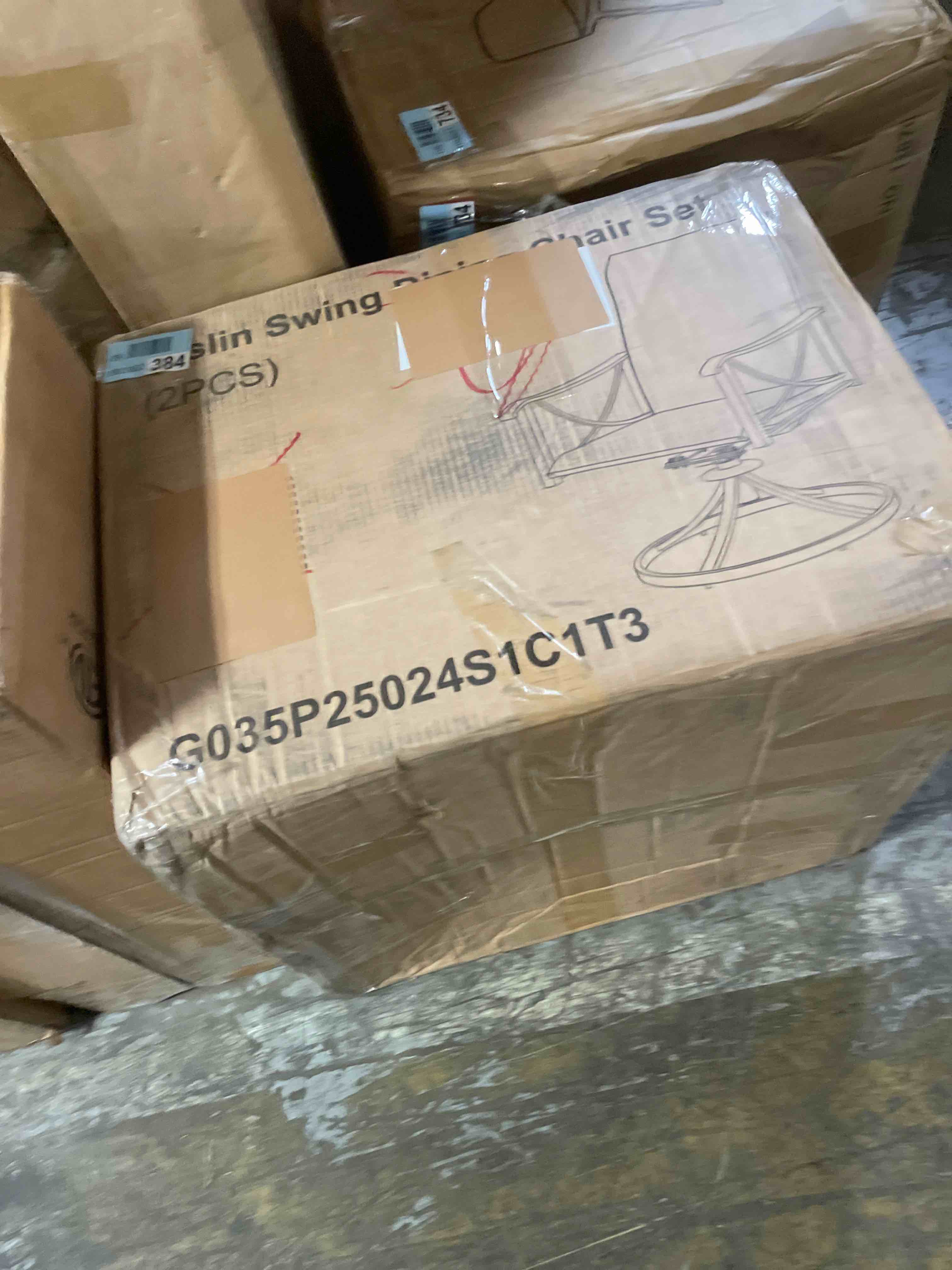 Condition photo showing As Is for teslin swing dining chair set