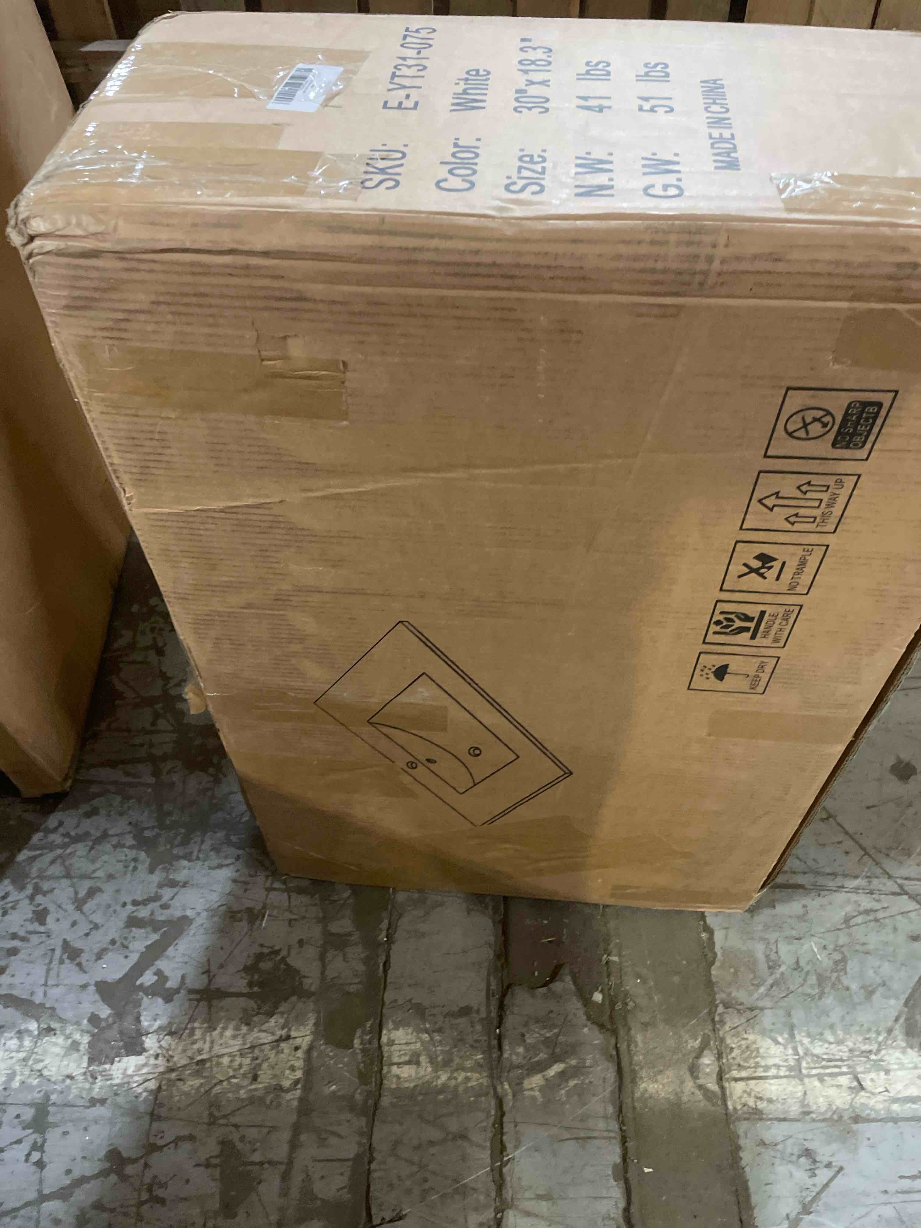 Condition photo showing Good Condition for reset bathroom vanity sink 30” x 18.3” and white