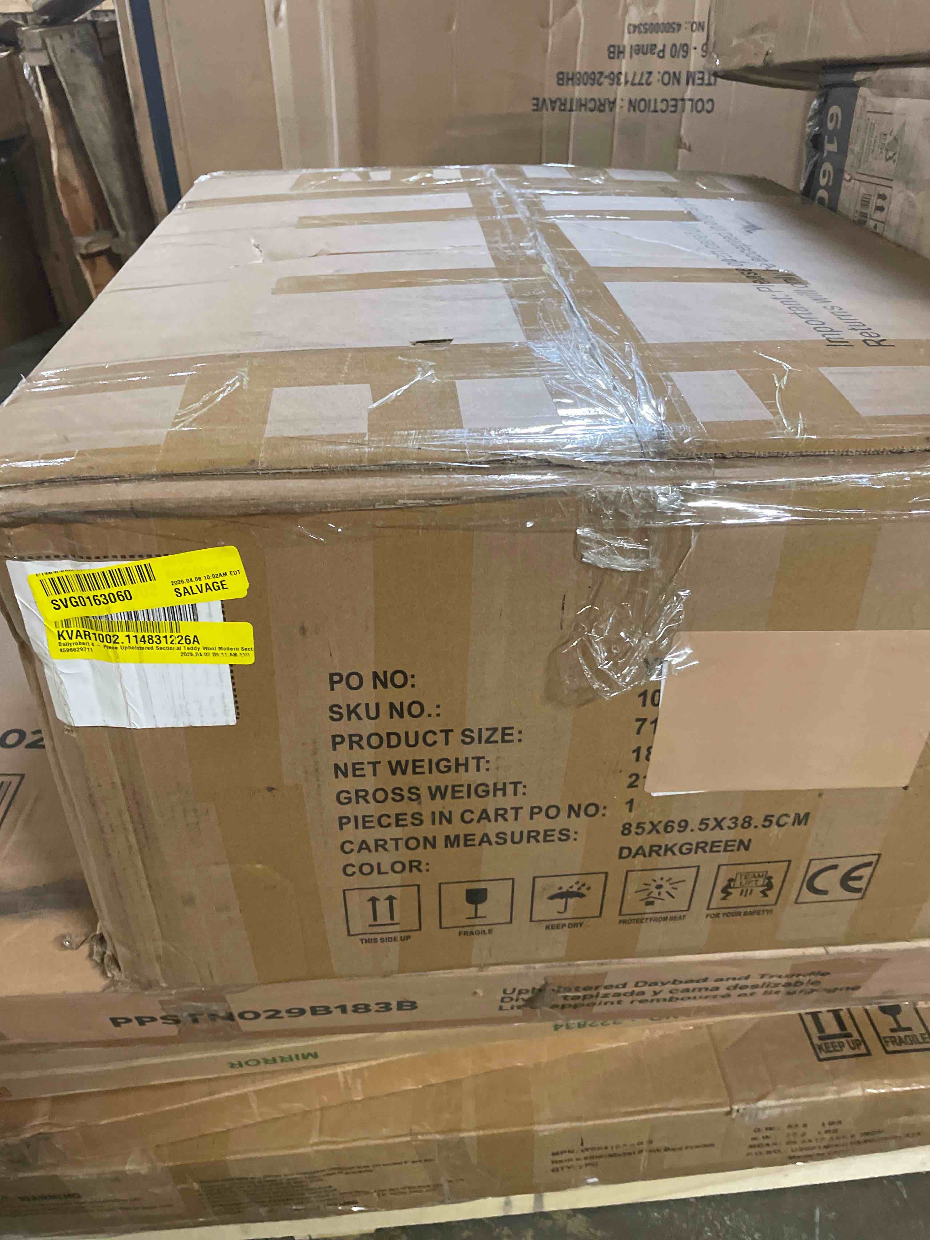 Condition photo showing As Is for only one box 4 4596629711  piece upholstered sectional teddy wool