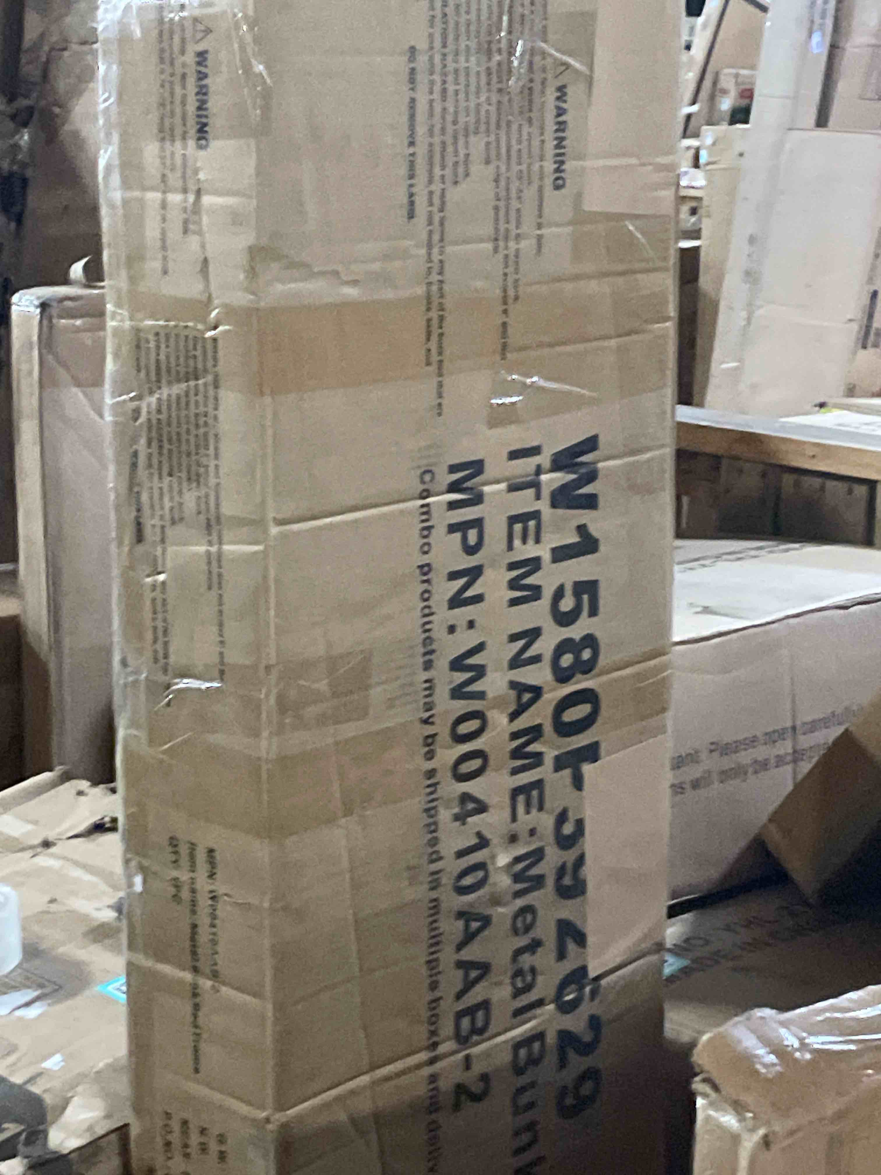 Condition photo showing As Is for only box 2 queen over queen bunk bed with storage shelves