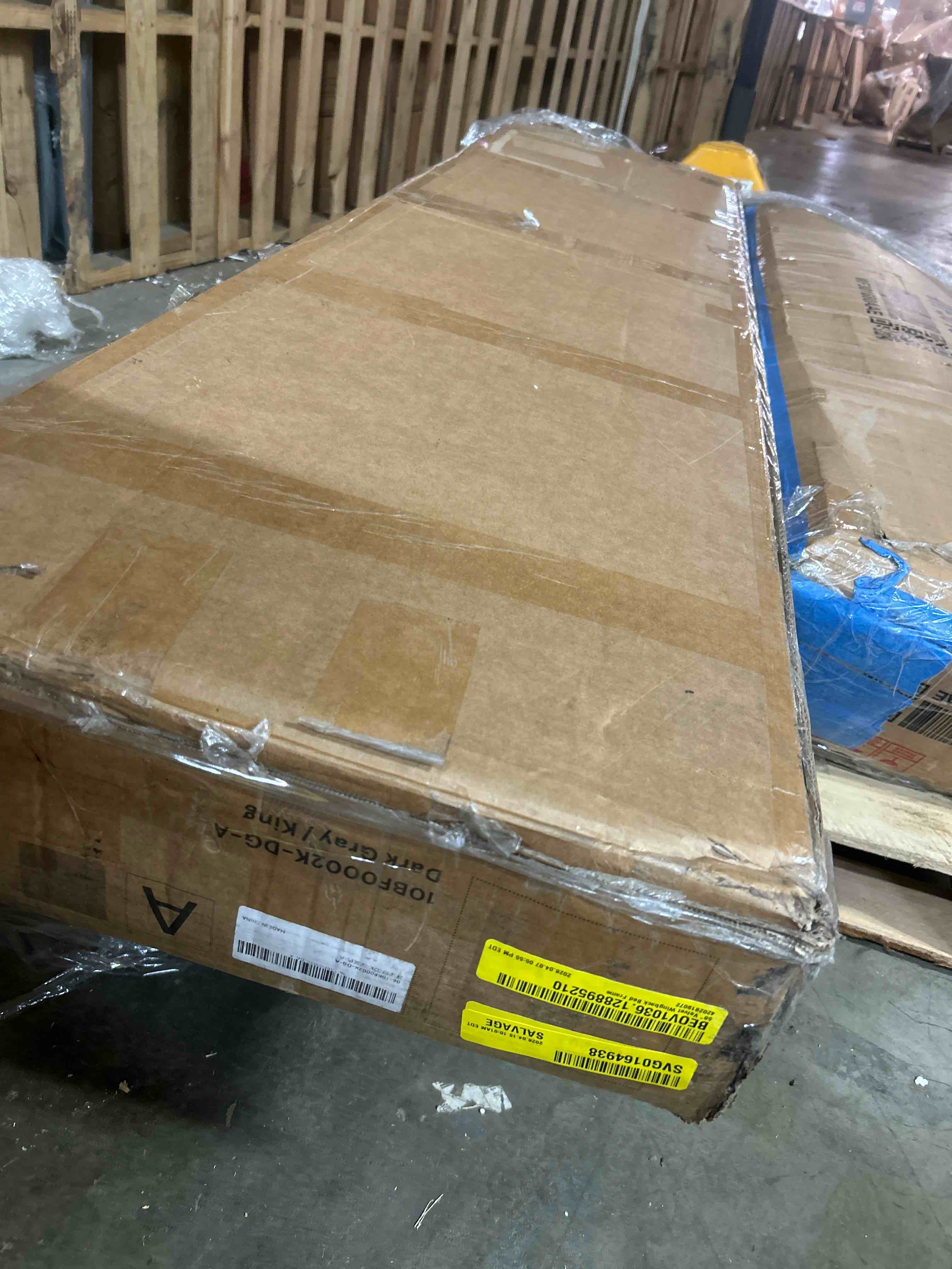Condition photo showing As Is for 56" velvet wingback bed frame(1 box only)