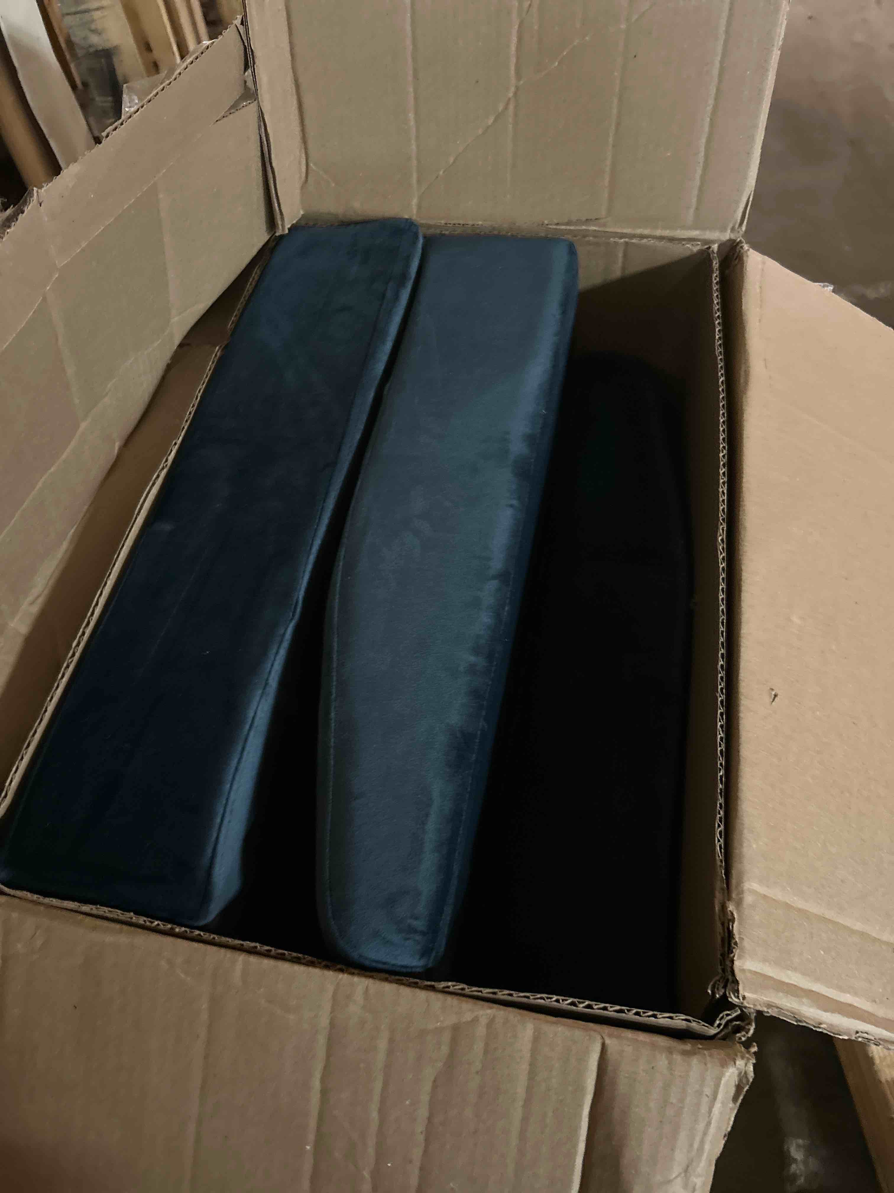 Condition photo showing As Is for elon contemporary velvet upholstered accent chair, blue