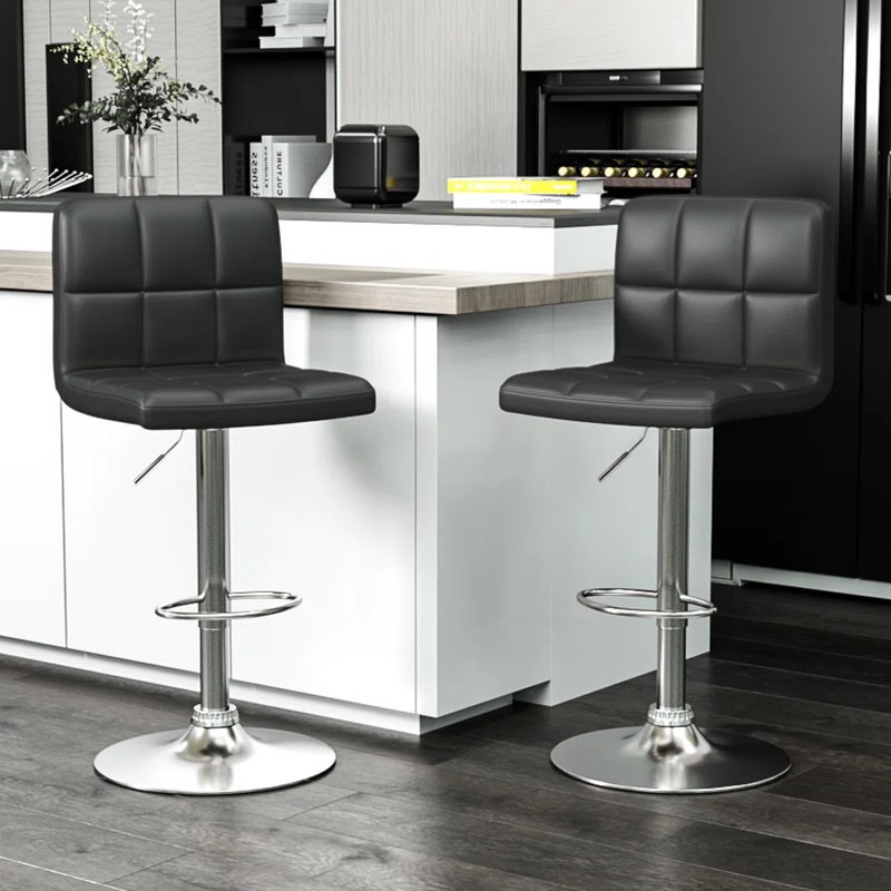 swivel upholstered adjustable height counter stool with metal frame (set of 2)
