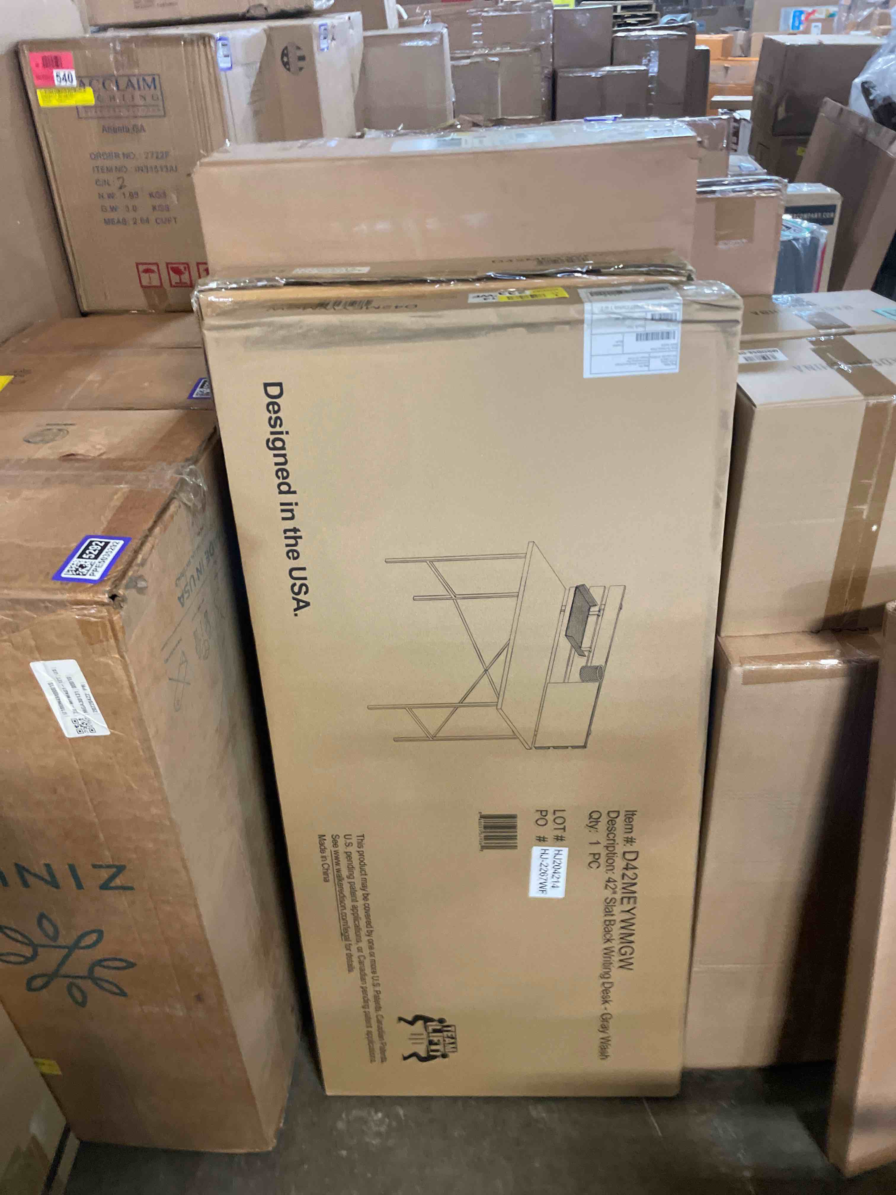 Condition photo showing New/Like New for 42  modern slat back adjustable storage writing desk - grey wash