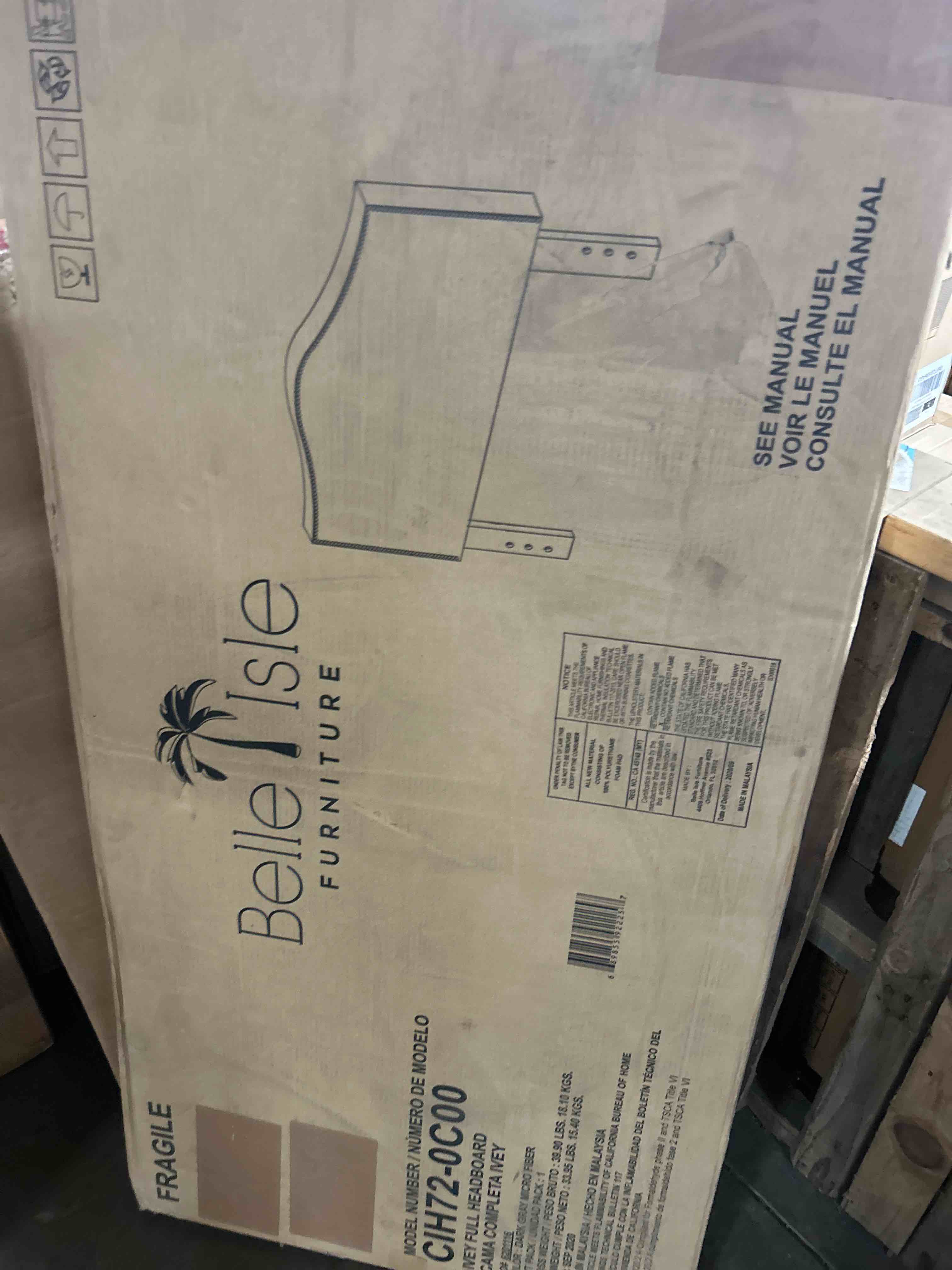 Condition photo showing New/Like New for ivey upholstered headboard full gray