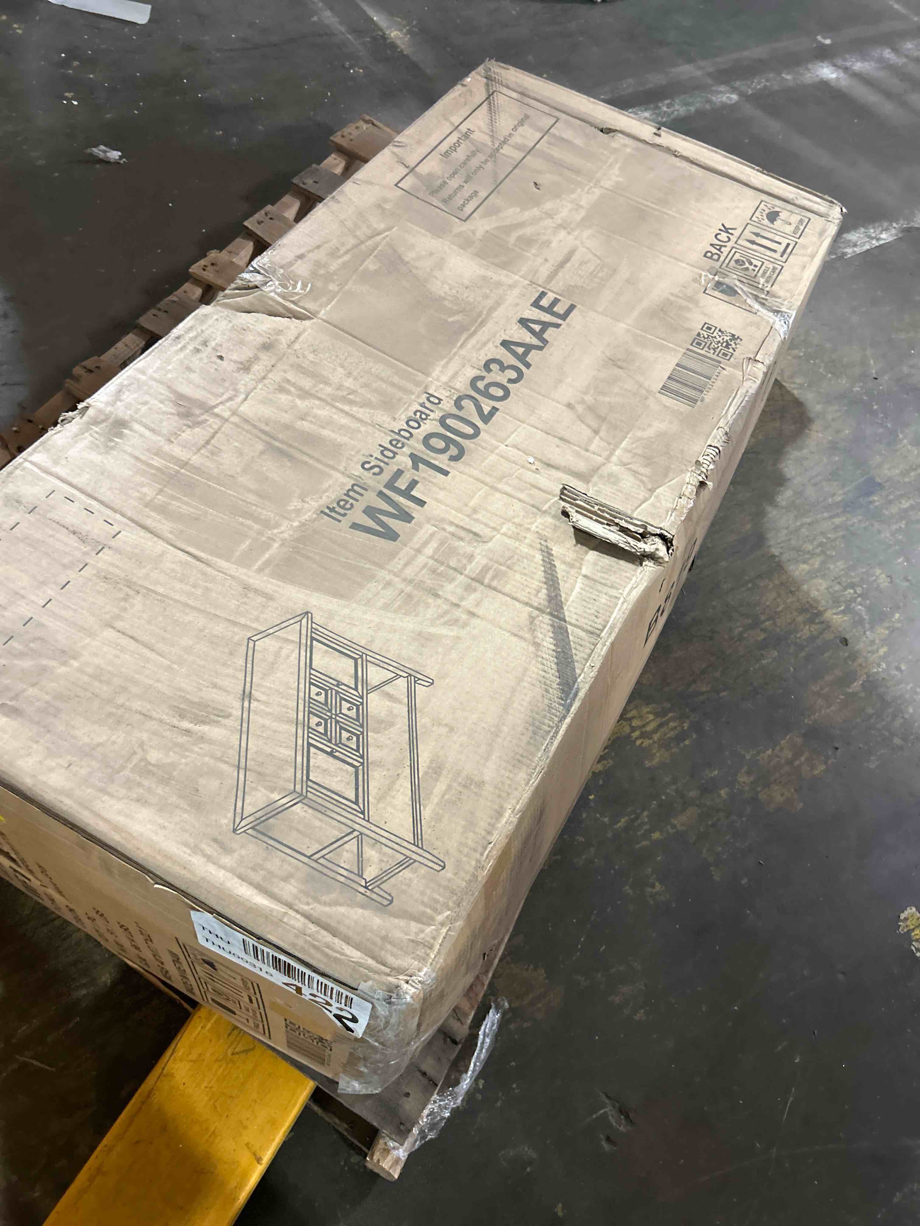 Condition photo showing Good Condition for aprilsoul buffet console table, 47.36” sideboard with 4 drawers, 2 storage cabinets and bottom shelf for livingroom apartment hallway, antique gray