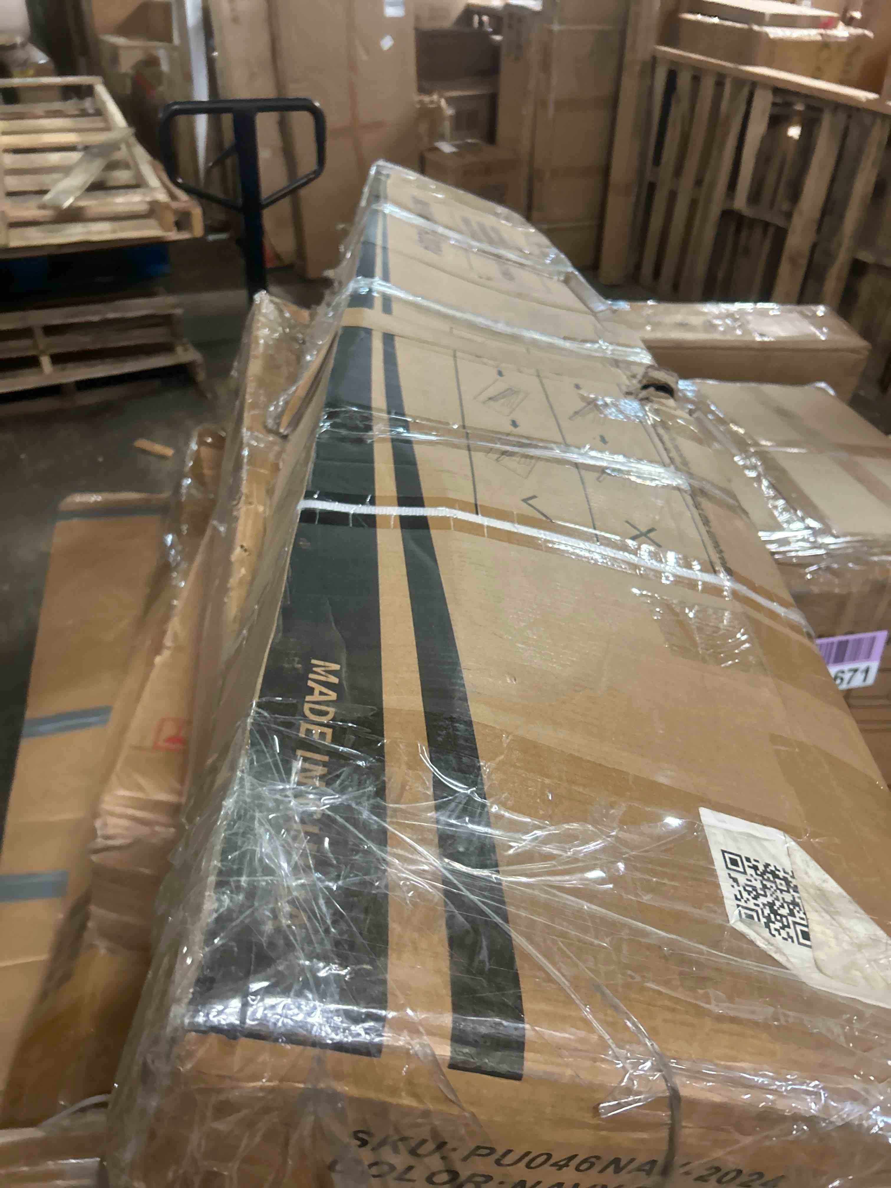 Condition photo showing As Is for palace imports solid wood bookcase - stackable modular 6-tier bookshelf - 71.5" tall x 32" w - navy blue, open display shelf for living room, office, renewable 100% eco-friendly wood, made in brazil(incomplete)