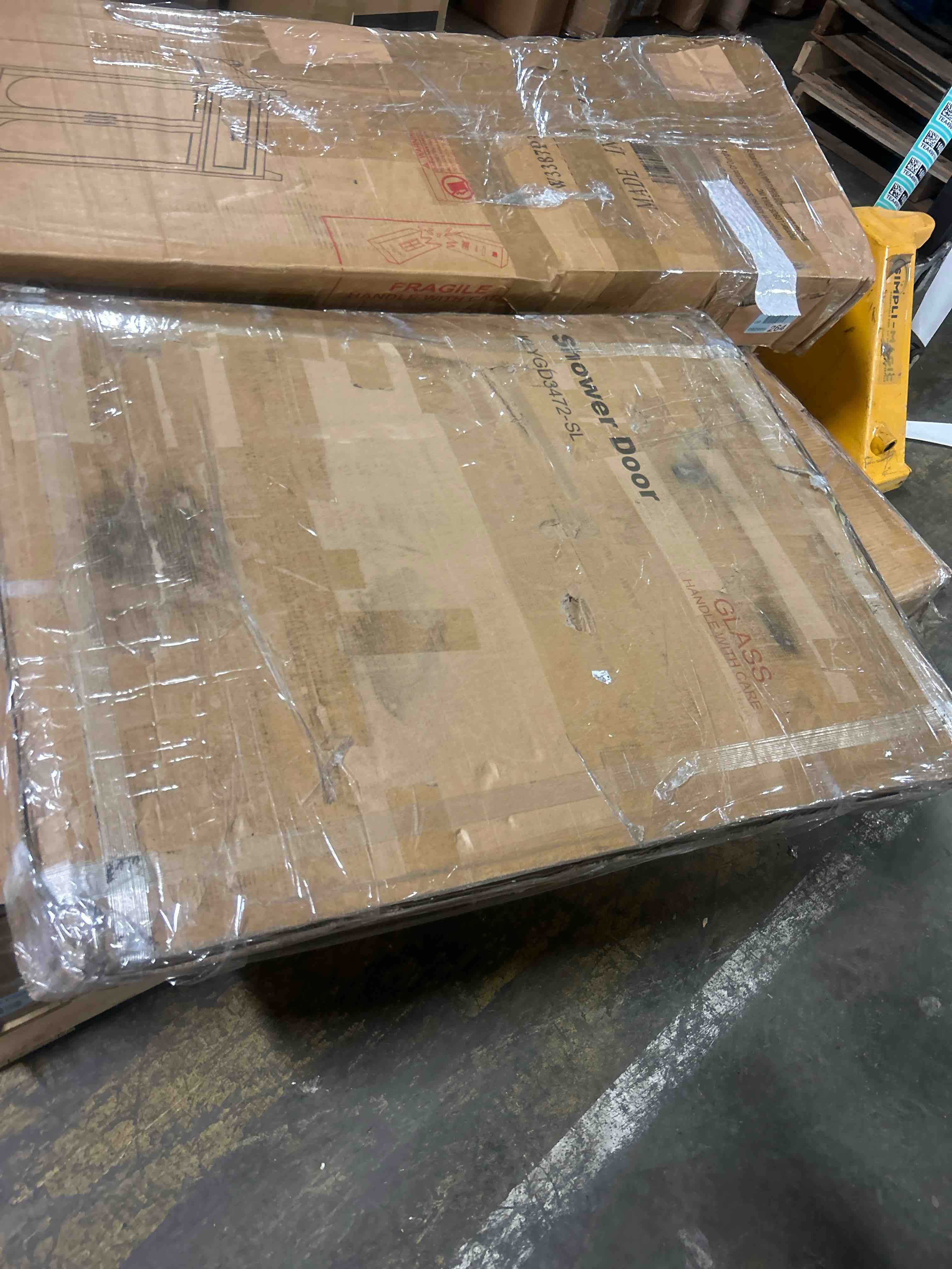 Condition photo showing New/Like New for fixed shower glass panel, 1/4" (6mm) sgcc clear tempered glass shower screen for walk-in bathroom, framed shower door with adjustable support bar, 3-piece divided pattern, bonus glass sealant included sg-klygd3472-dk