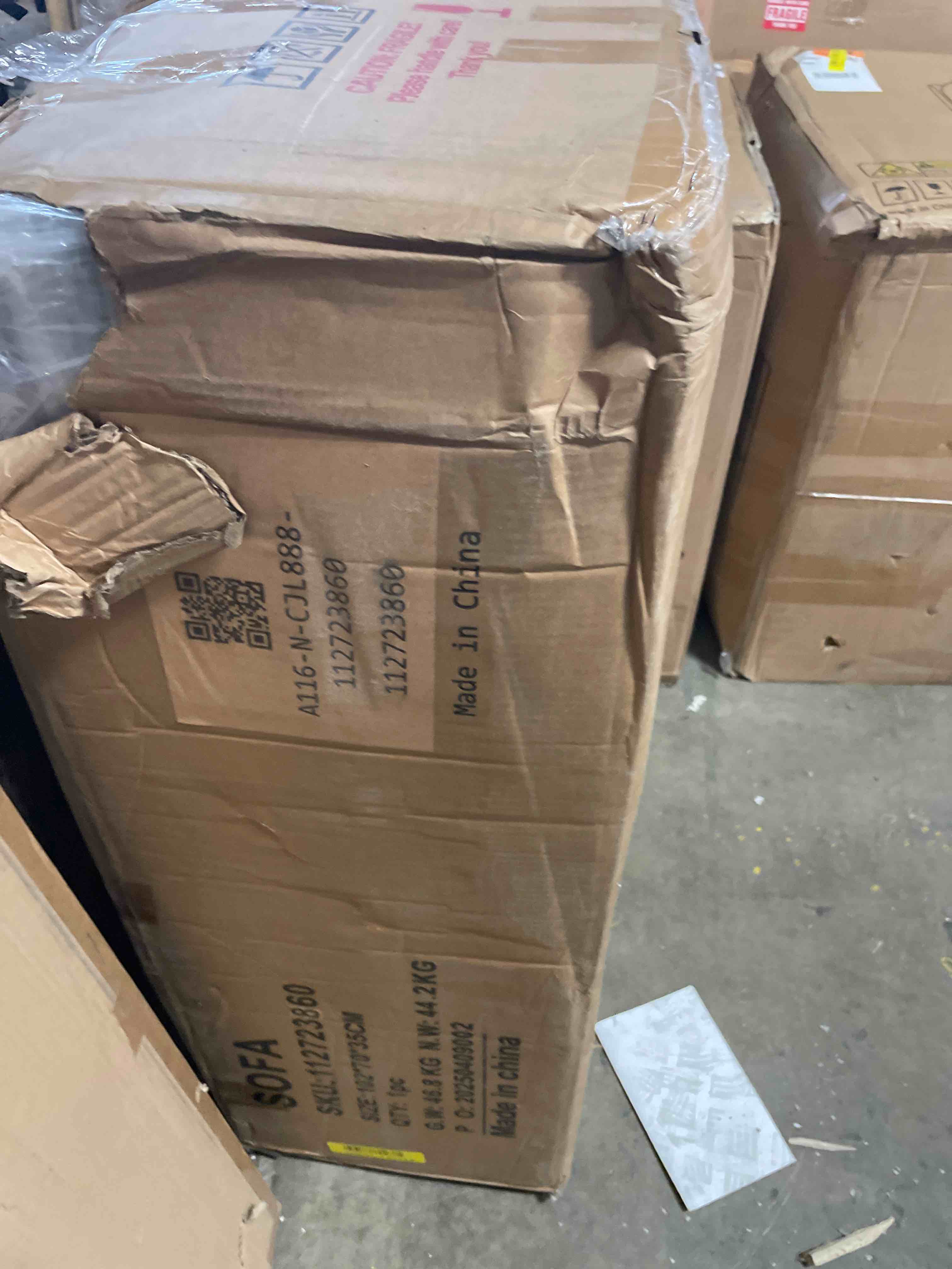 Condition photo showing As Is for incomplete modular washable 2-seater in ash | deluxe+ seat | cloud pillow