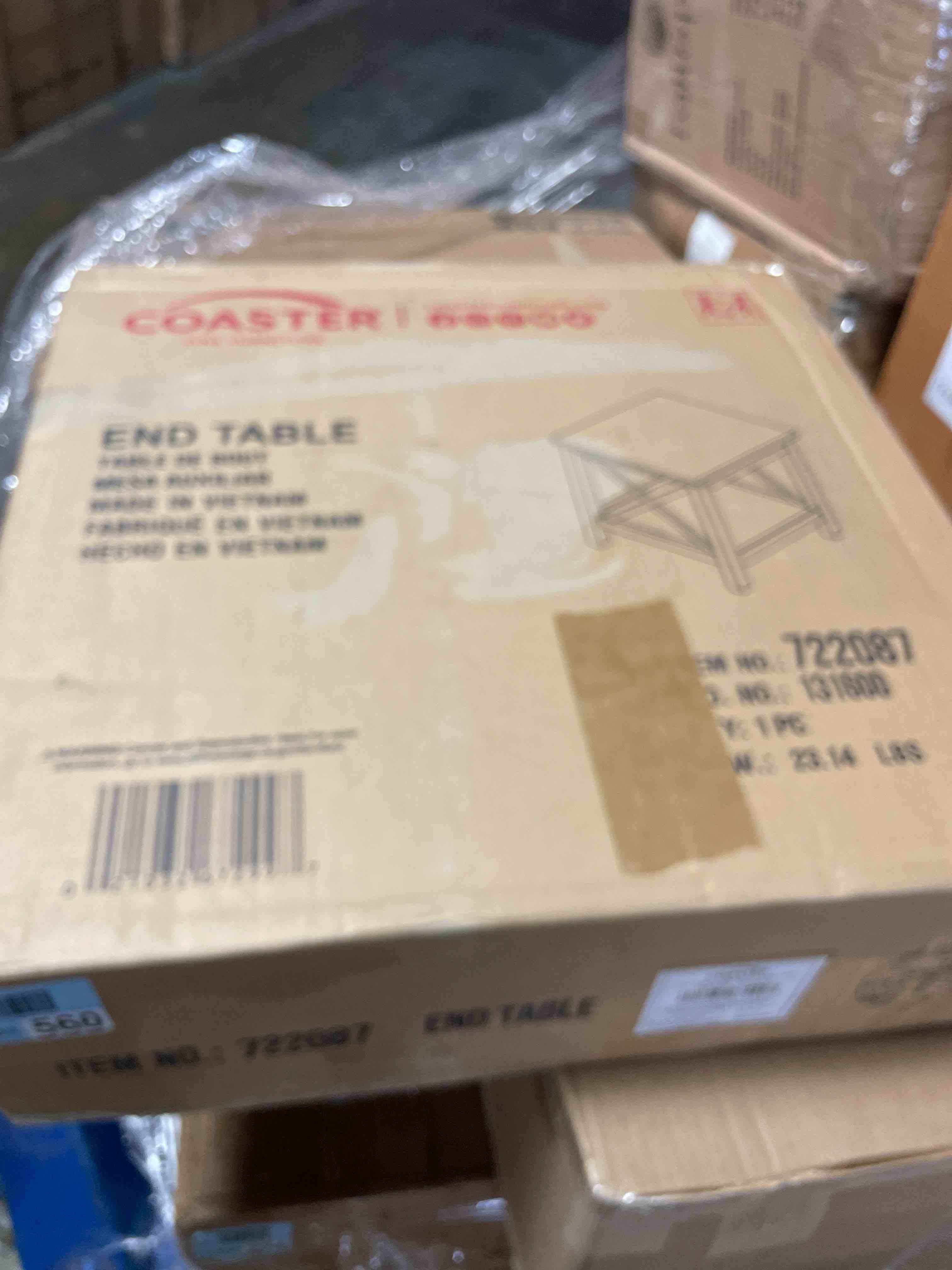 Condition photo showing New/Like New for coaster home furnishings - skyview - wood - square end table with open shelf, x-frame base and coastal style - living room - 20-inch - white - 722087