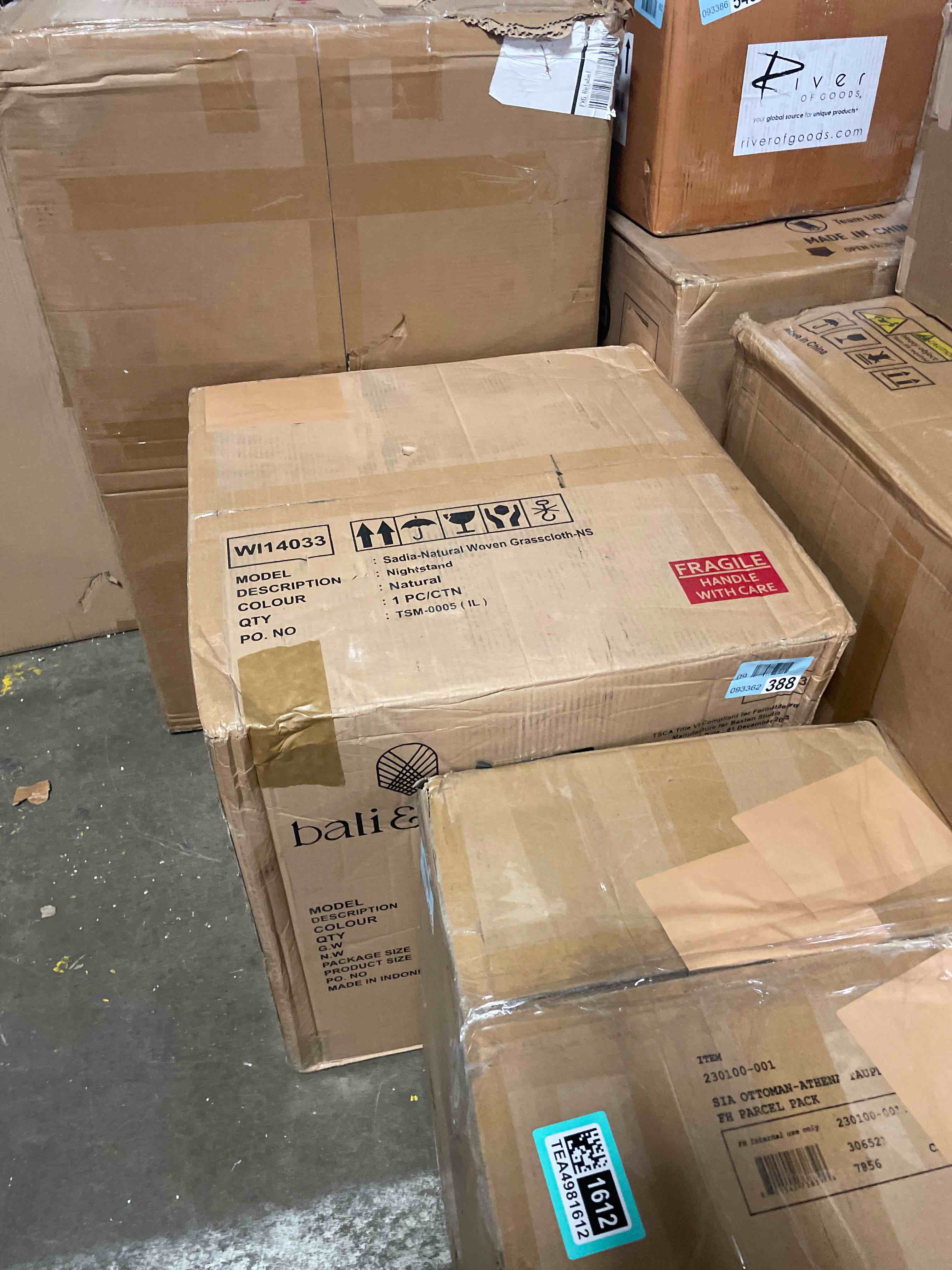 Condition photo showing Good Condition for sandia, natural wool and grass cloth nightstand